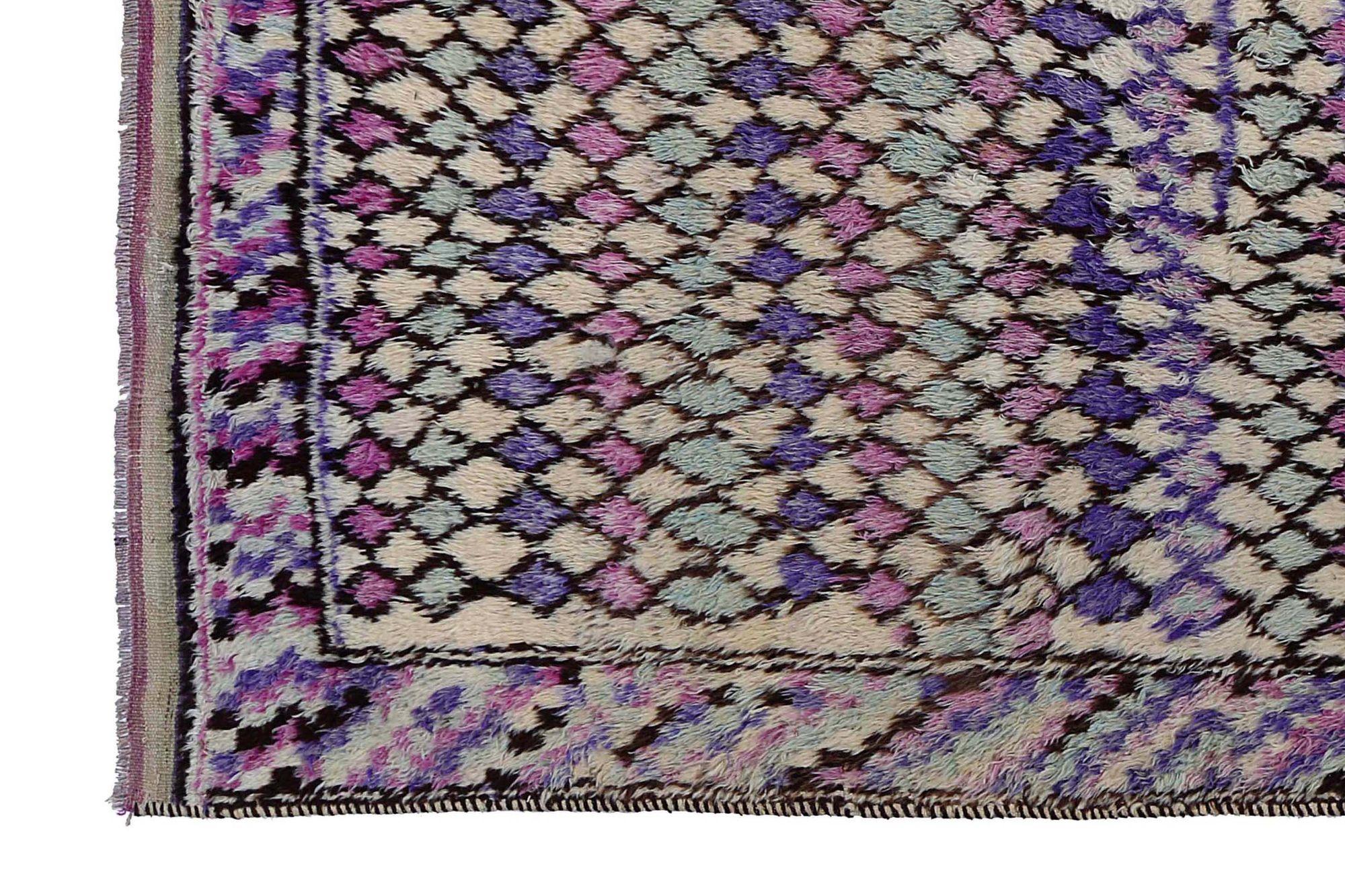 Persischer Gabbeh Kleiner Teppich - Wolle Elfenbein Rosa Purpel Design - 97575 (Stammeskunst) im Angebot
