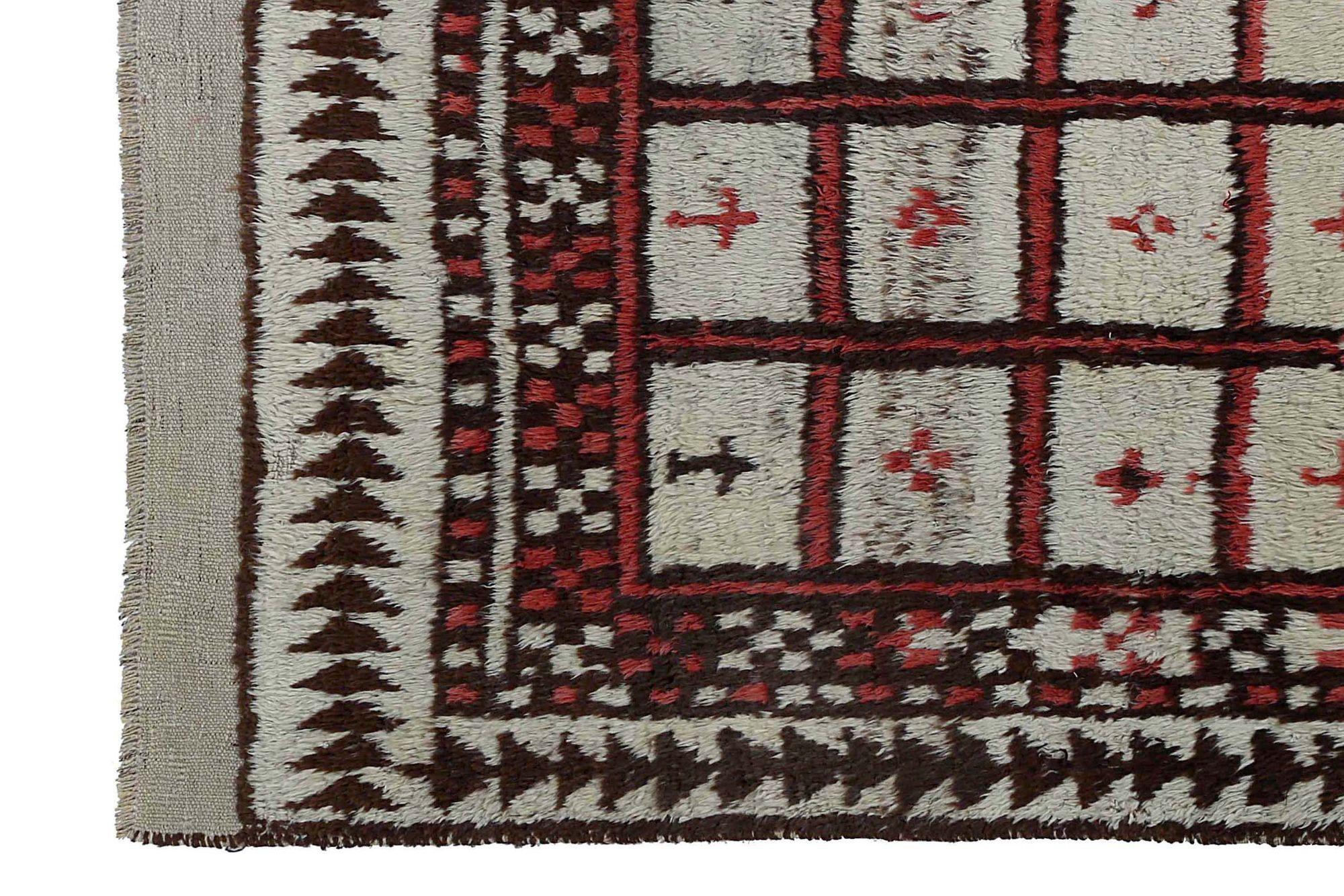 Persischer Gabbeh Kleiner Teppich - Wolle Elfenbeinrot Design - 97567 (Stammeskunst) im Angebot