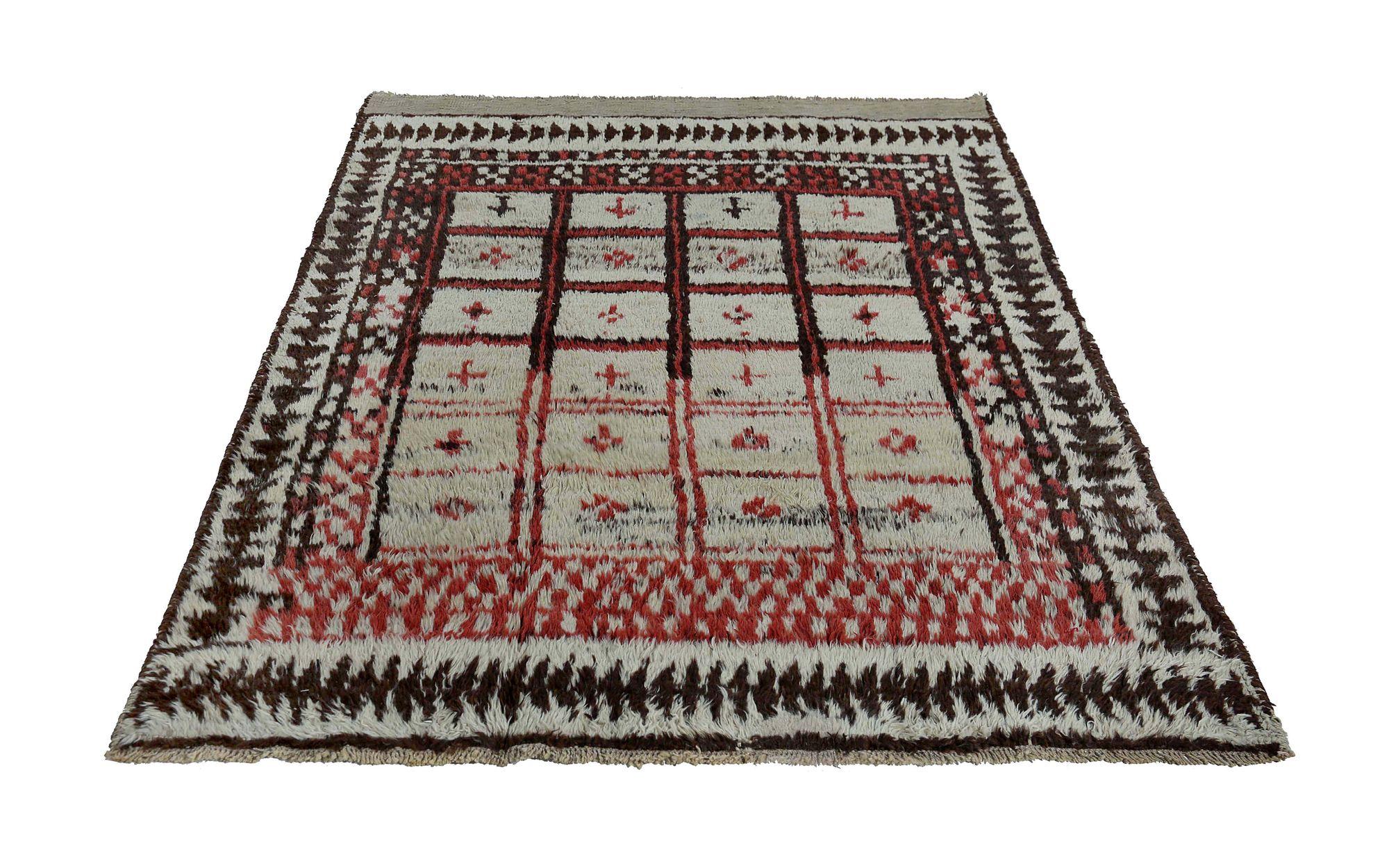 Persischer Gabbeh Kleiner Teppich - Wolle Elfenbeinrot Design - 97567 (Irakisch) im Angebot