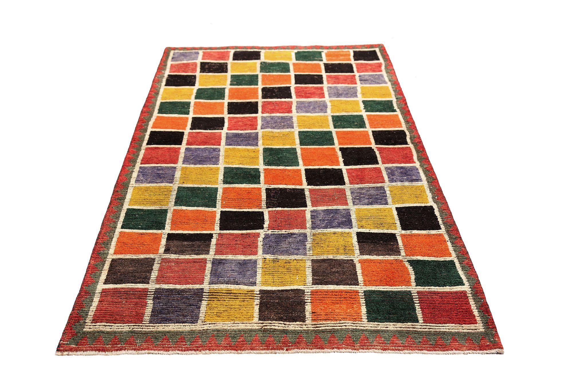 Tribal Persian Gabbeh Small Rug - Wool Orange Purpel Red Yellow - 96938 For Sale