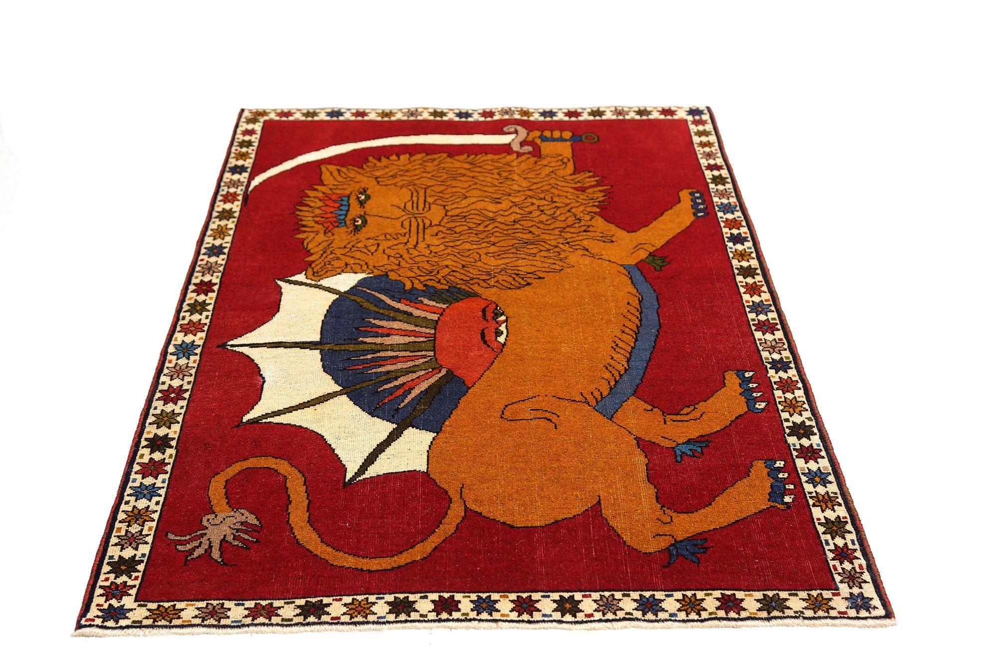 Persischer Gabbeh Kleiner Teppich - Wolle Orange Rot Design - 97070 (Stammeskunst) im Angebot