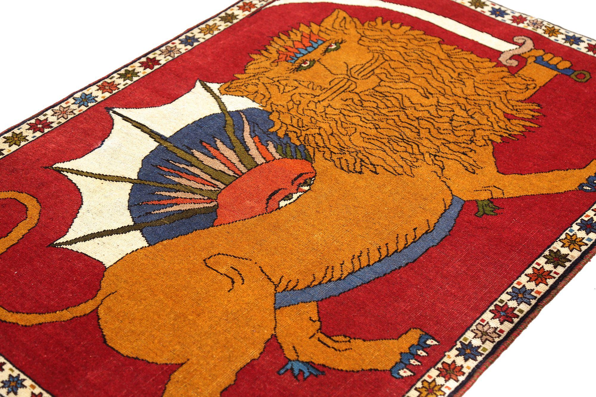 Persischer Gabbeh Kleiner Teppich - Wolle Orange Rot Design - 97070 (Irakisch) im Angebot
