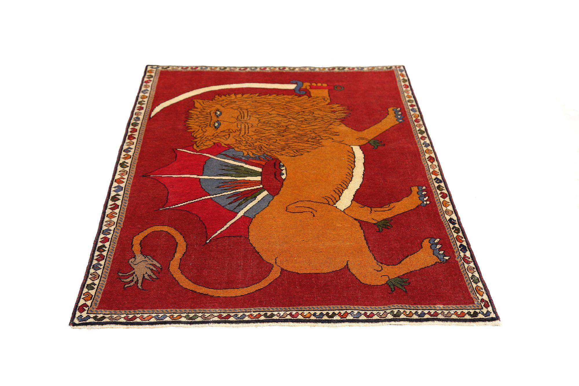 Persischer Gabbeh Kleiner Teppich - Wolle Orange Rot Design - 97084 (Stammeskunst) im Angebot