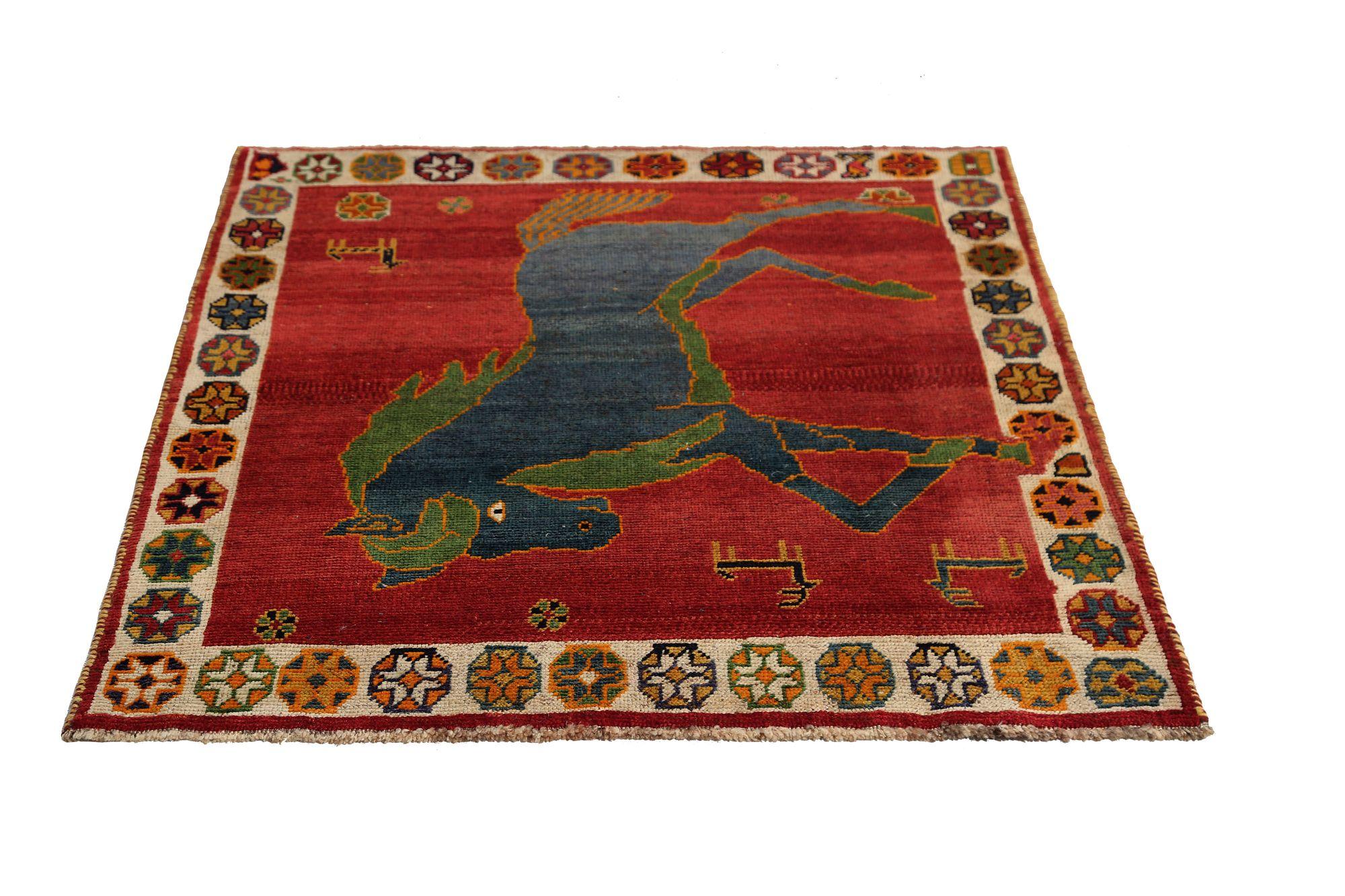 Tribal Persian Gabbeh Small Rug - Wool Red Design - 97066 For Sale