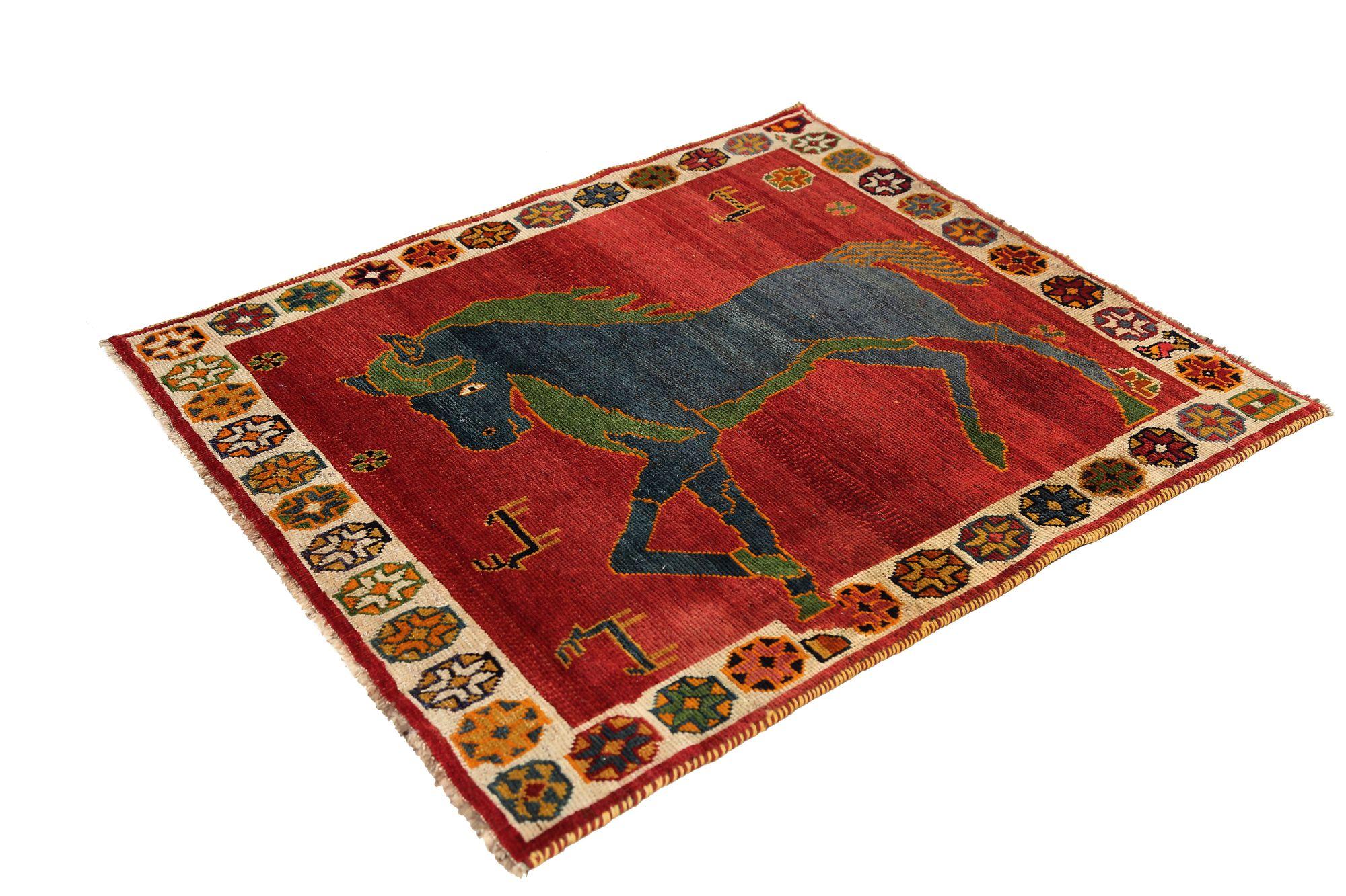 Iraqi Persian Gabbeh Small Rug - Wool Red Design - 97066 For Sale