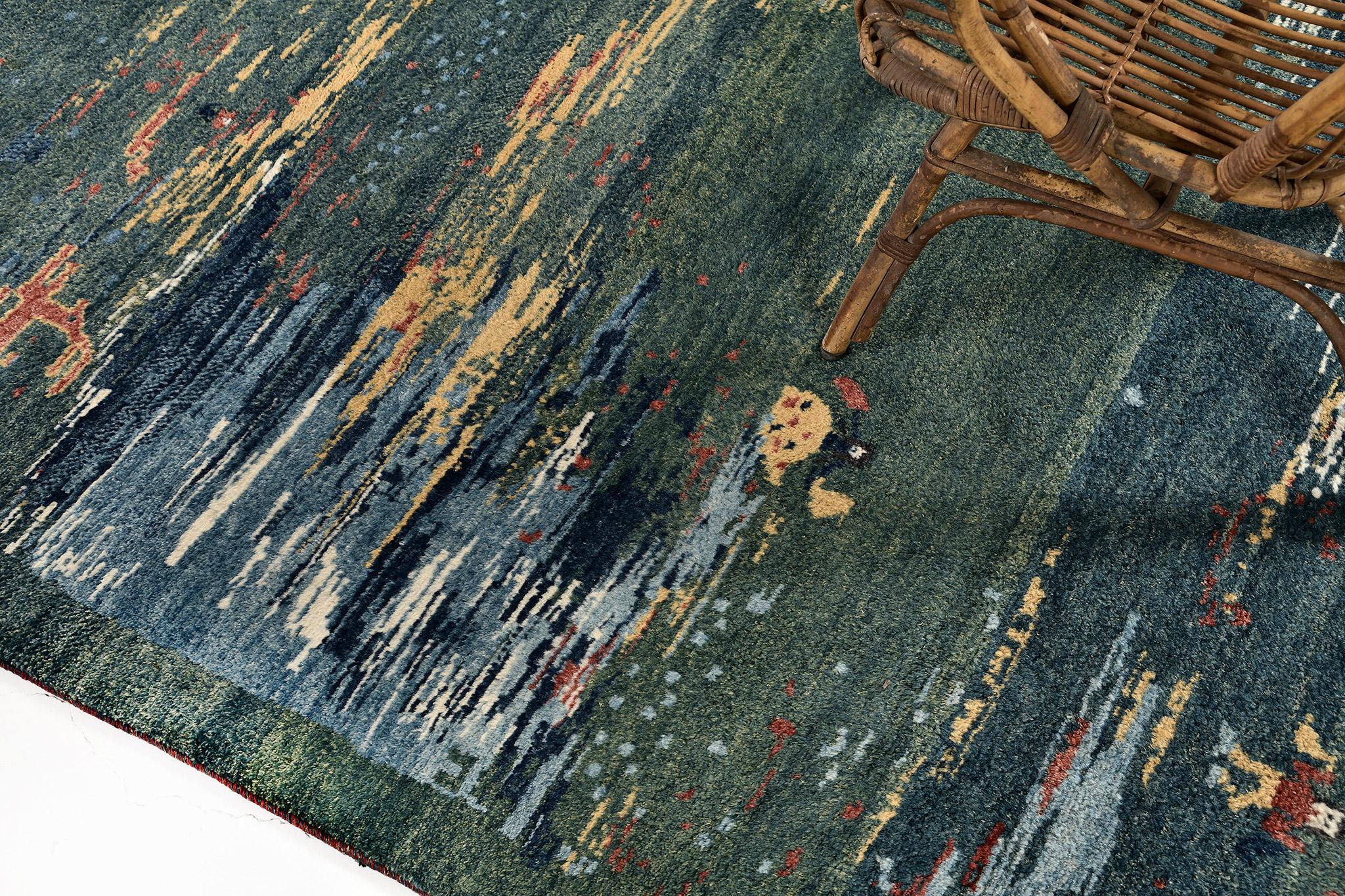 A playful abstract design in an open field has a coarse quality of a hand-woven pile. This mysteriously attractive Persian Gabbeh rug from Mondrian Collection fascinates the perception of the entire room decors. Whether it is modern or traditional