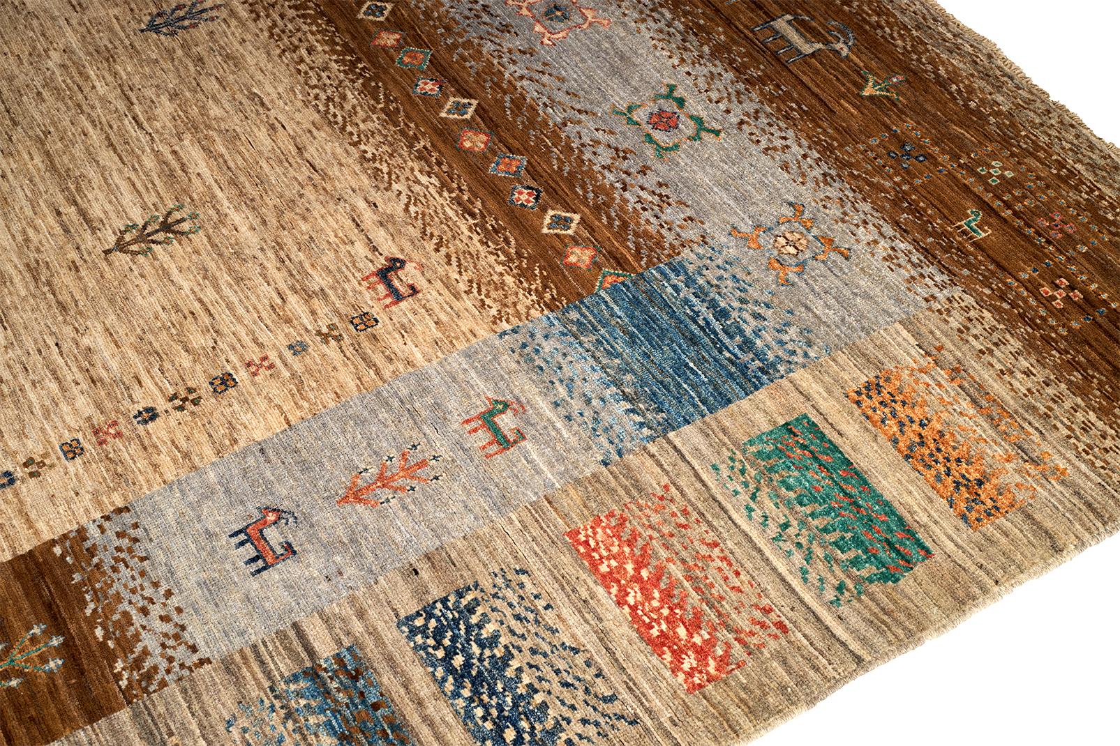 Organic Modern Persian Gabbeh Wool Carpet in Provincial Weave For Sale