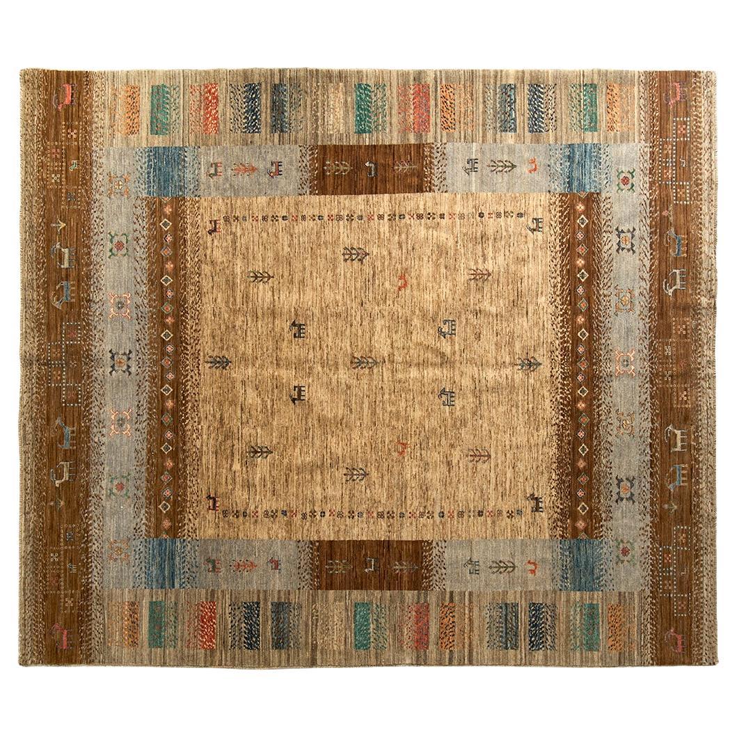 Persian Gabbeh Wool Carpet in Provincial Weave For Sale