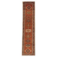 Persischer Gharajeh-Läufer - Wolle Elfenbein Marineblau Blau Rot Design - 75604