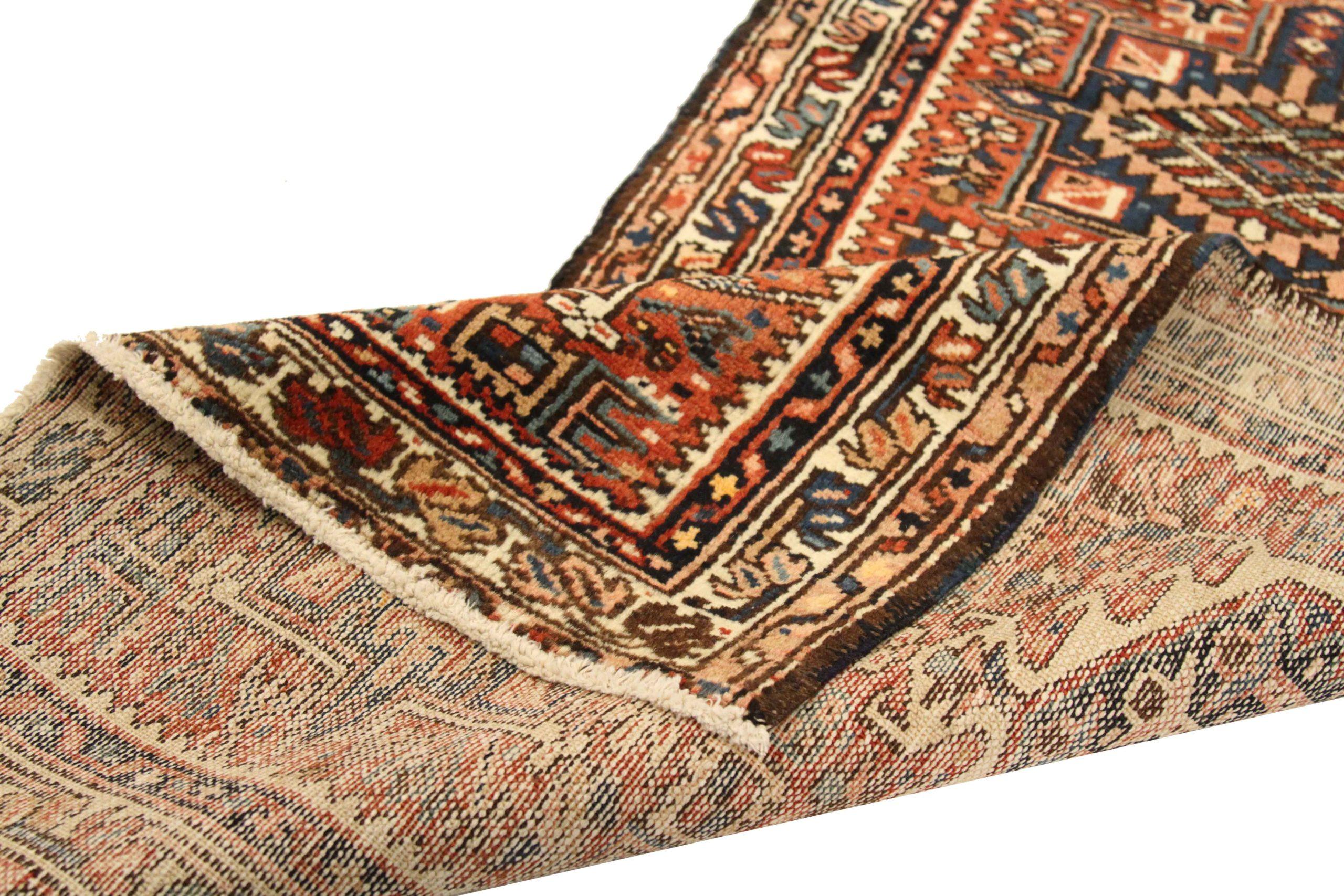 Persischer Gharajeh Läufer Teppich - Wolle Braun Elfenbein Rot Design - 75736 (Irakisch) im Angebot