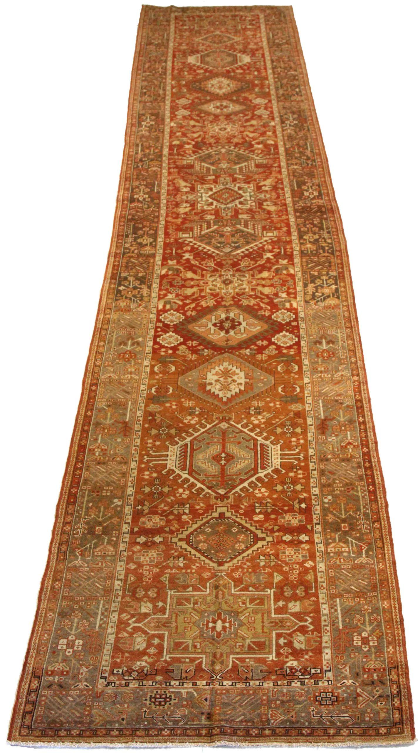 Discover the elegance of Persian Gharajeh featuring Runner Rug in Circa 1880. Designed with Wool and BrownIvoryRed, this exclusive design is perfect for enhancing your space.