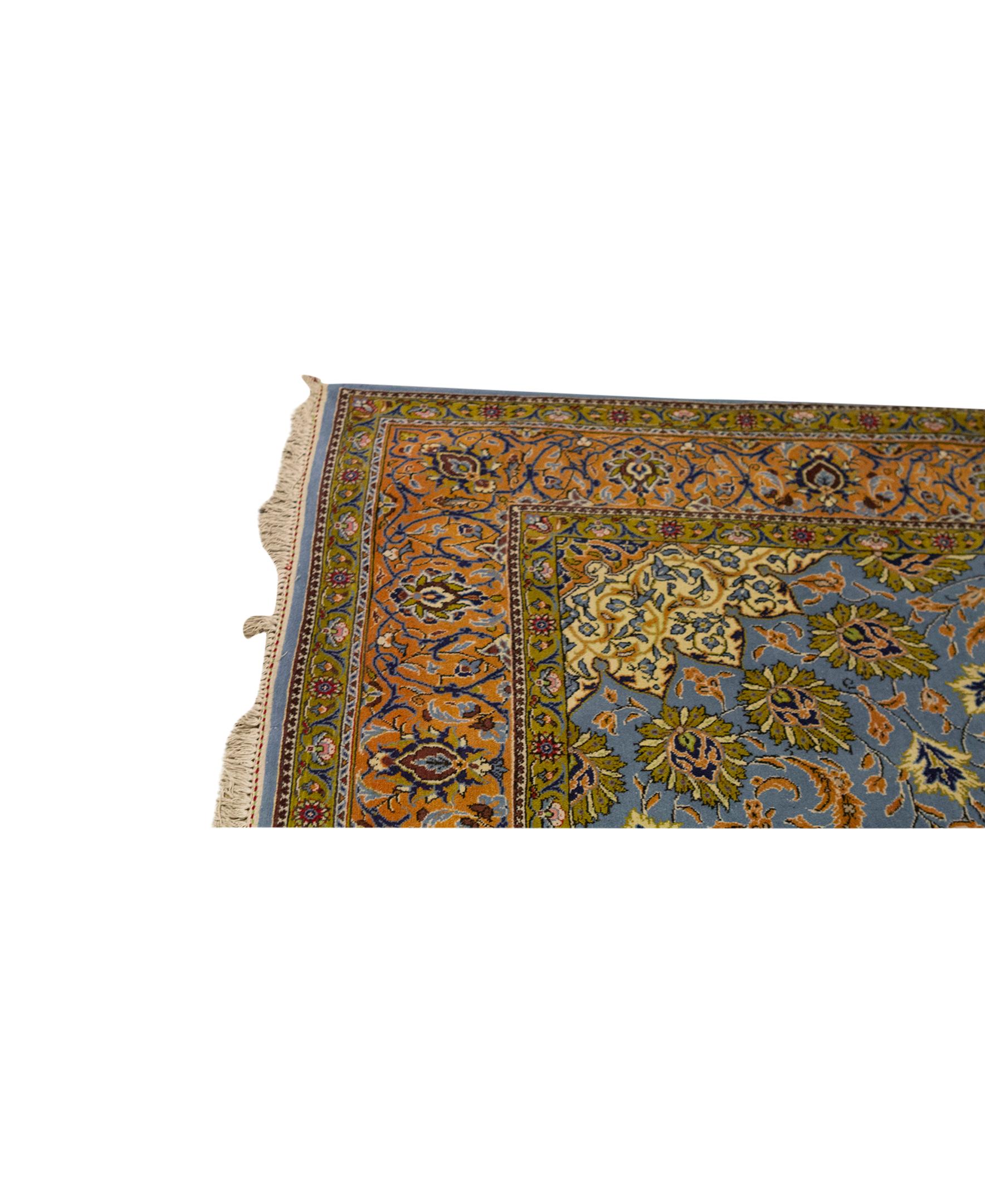 Other Traditional Handwoven Luxury Wool Tabriz Blue / Gold Rug For Sale