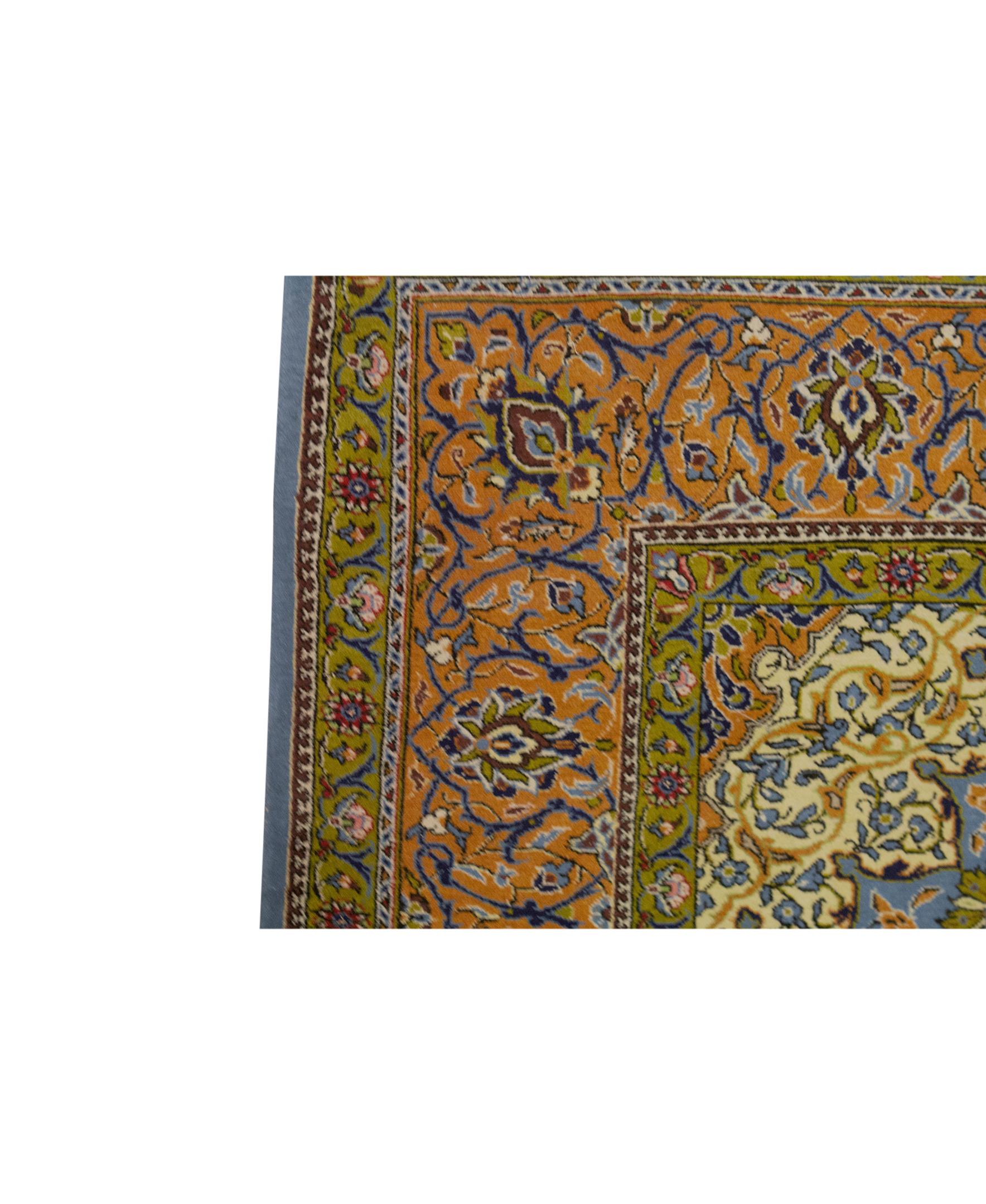 Chinese Traditional Handwoven Luxury Wool Tabriz Blue / Gold Rug For Sale