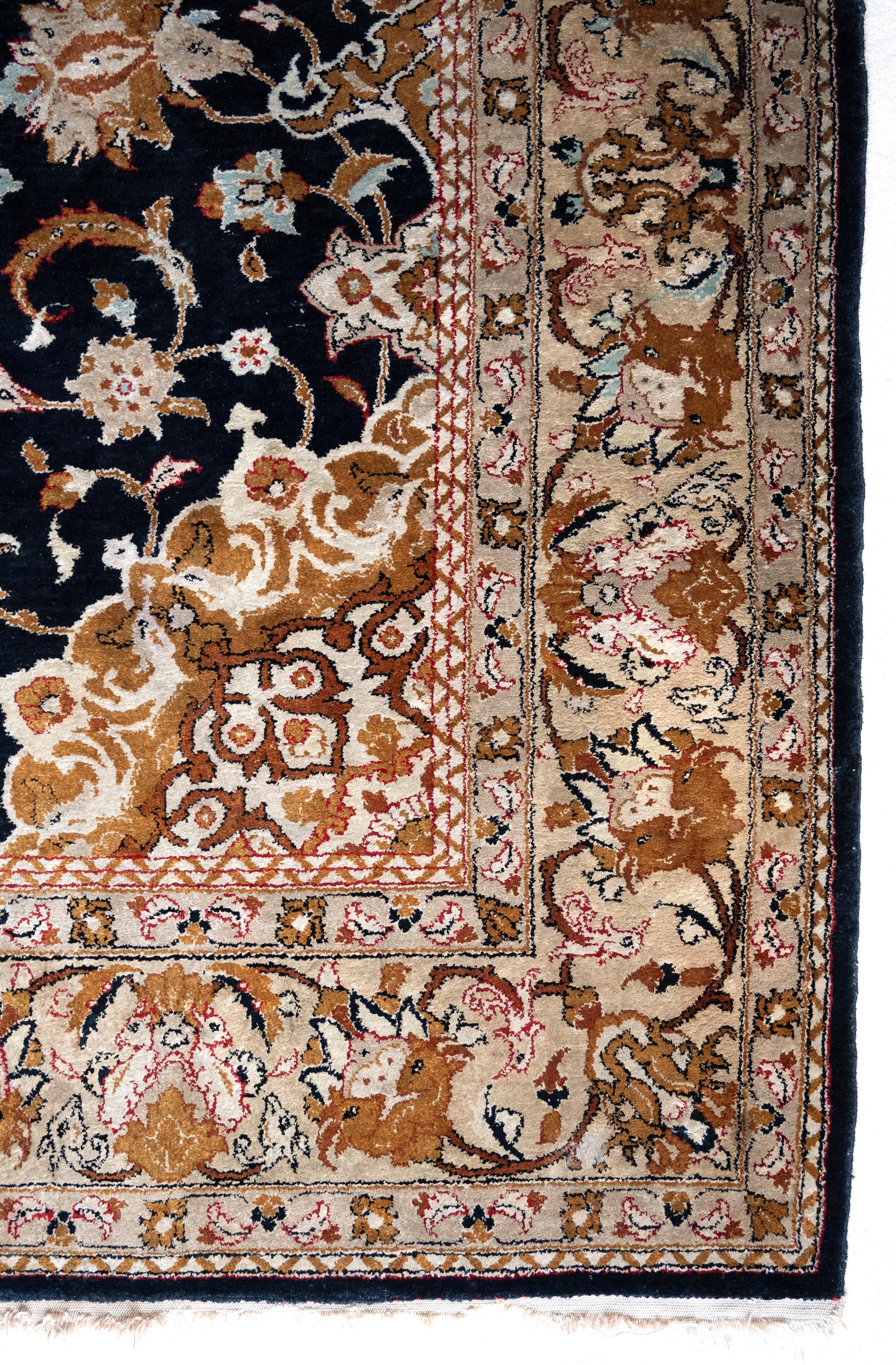 Hand-Knotted Persian Ghom Silk Rug 165 x 106cm Black, Gold C.1960 For Sale