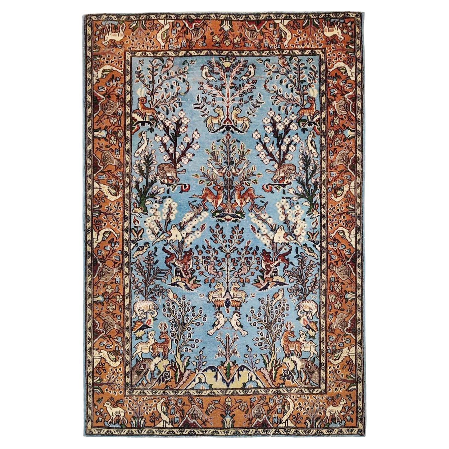 Persian Ghome Figural Decor Hand-Knotted Oriental Rug