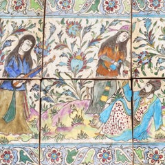 Persian Glazed Earthenware Tile Panel