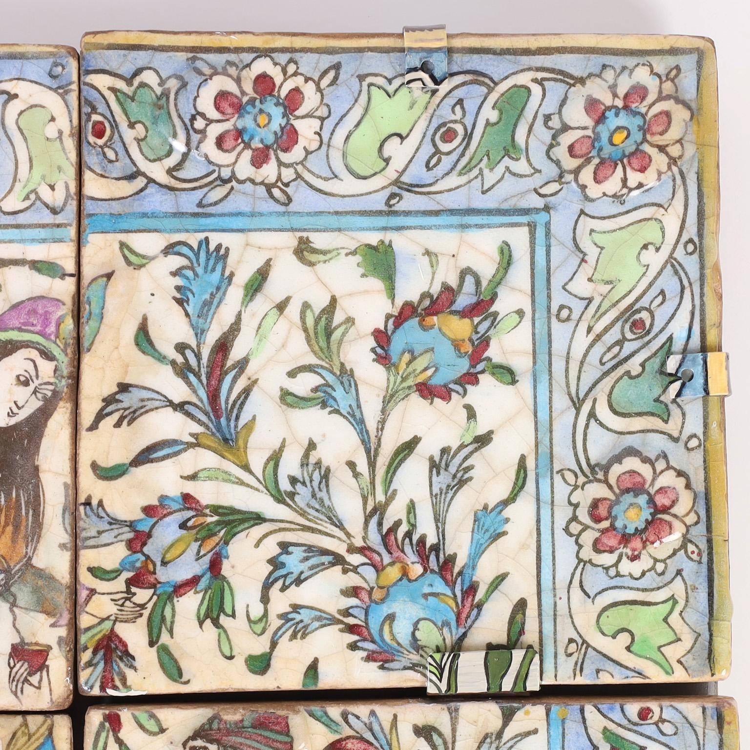 Persian Glazed Earthenware Tile Panel In Good Condition In Palm Beach, FL