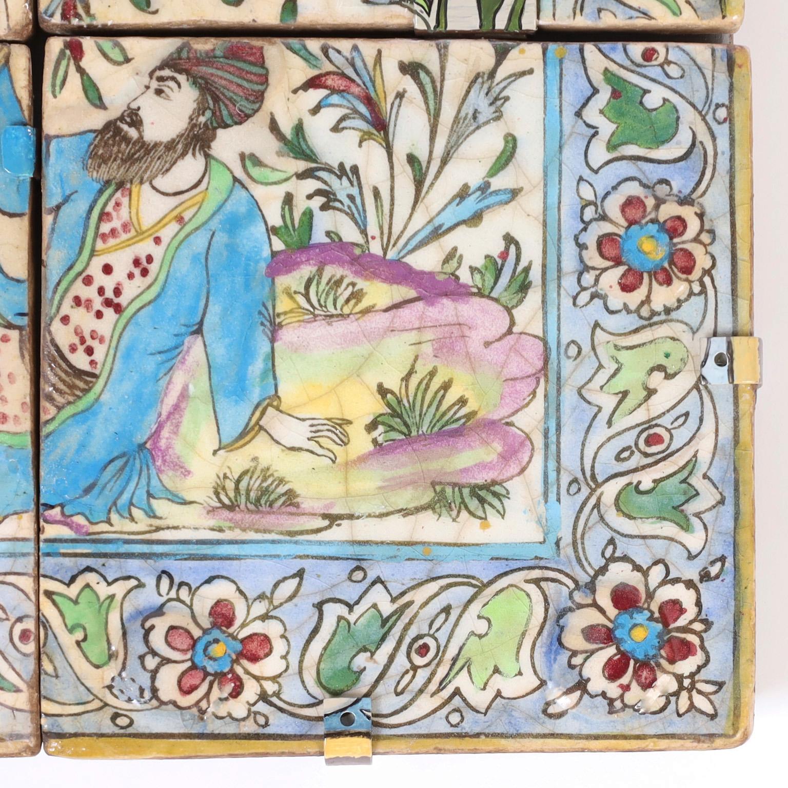 19th Century Persian Glazed Earthenware Tile Panel