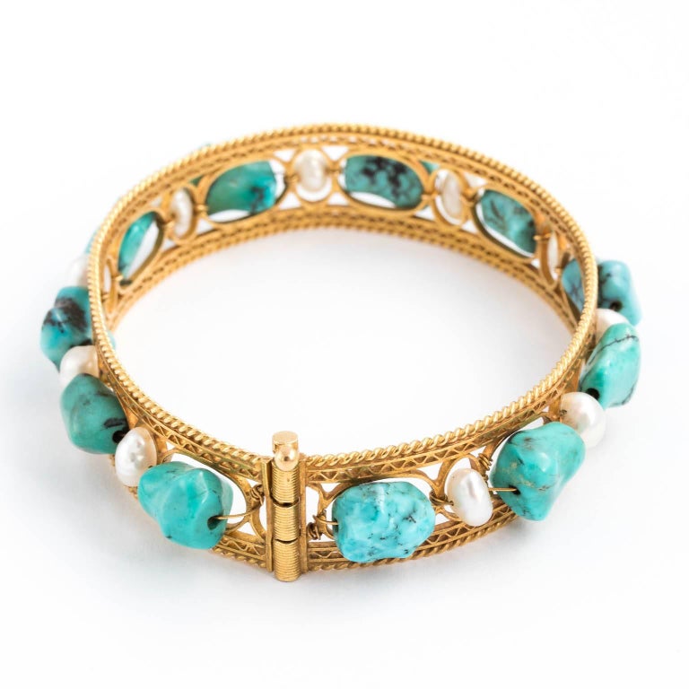 Persian Gold, Turquoise and Pearl Bracelet at 1stDibs turquoise and