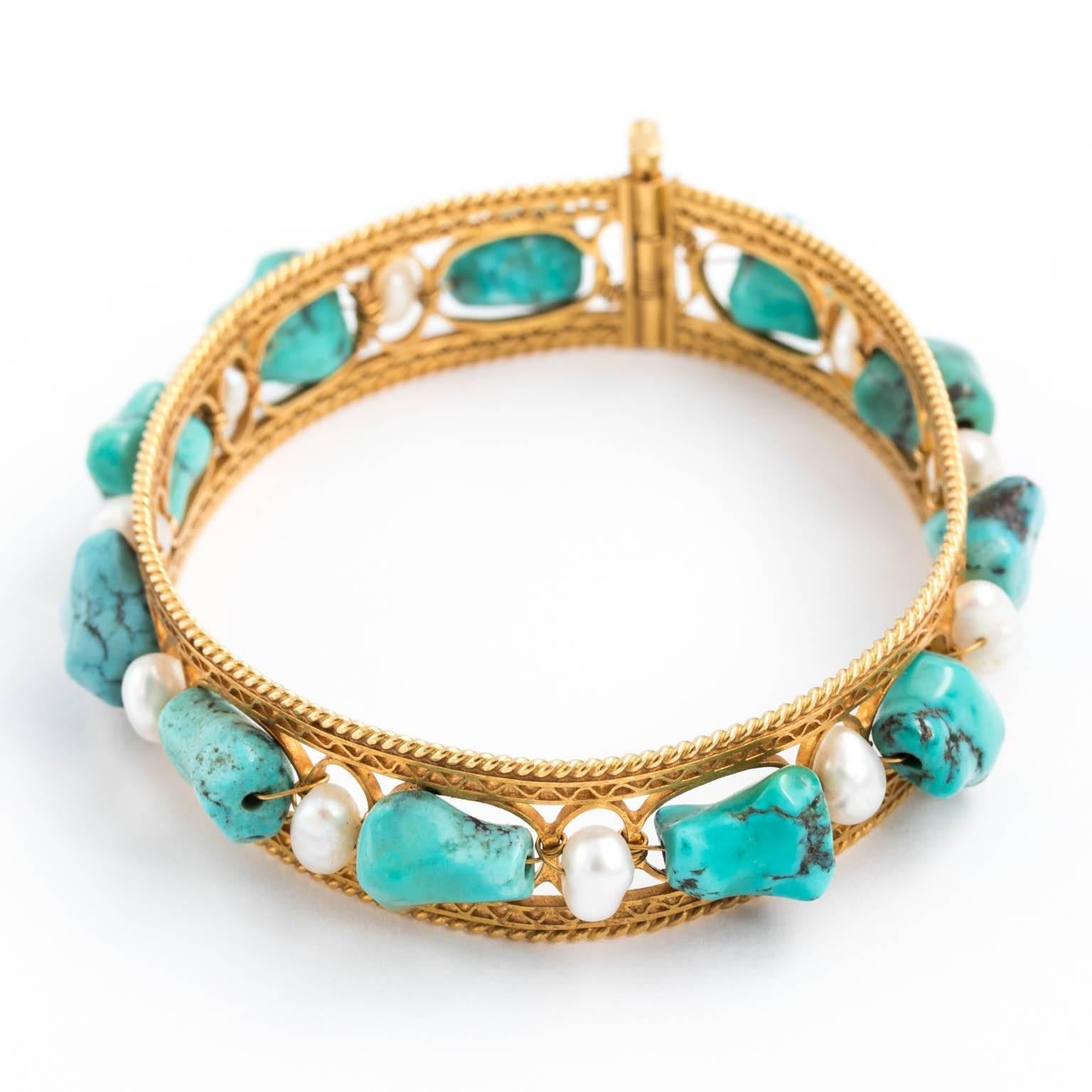 Women's Persian Gold, Turquoise and Pearl Bracelet