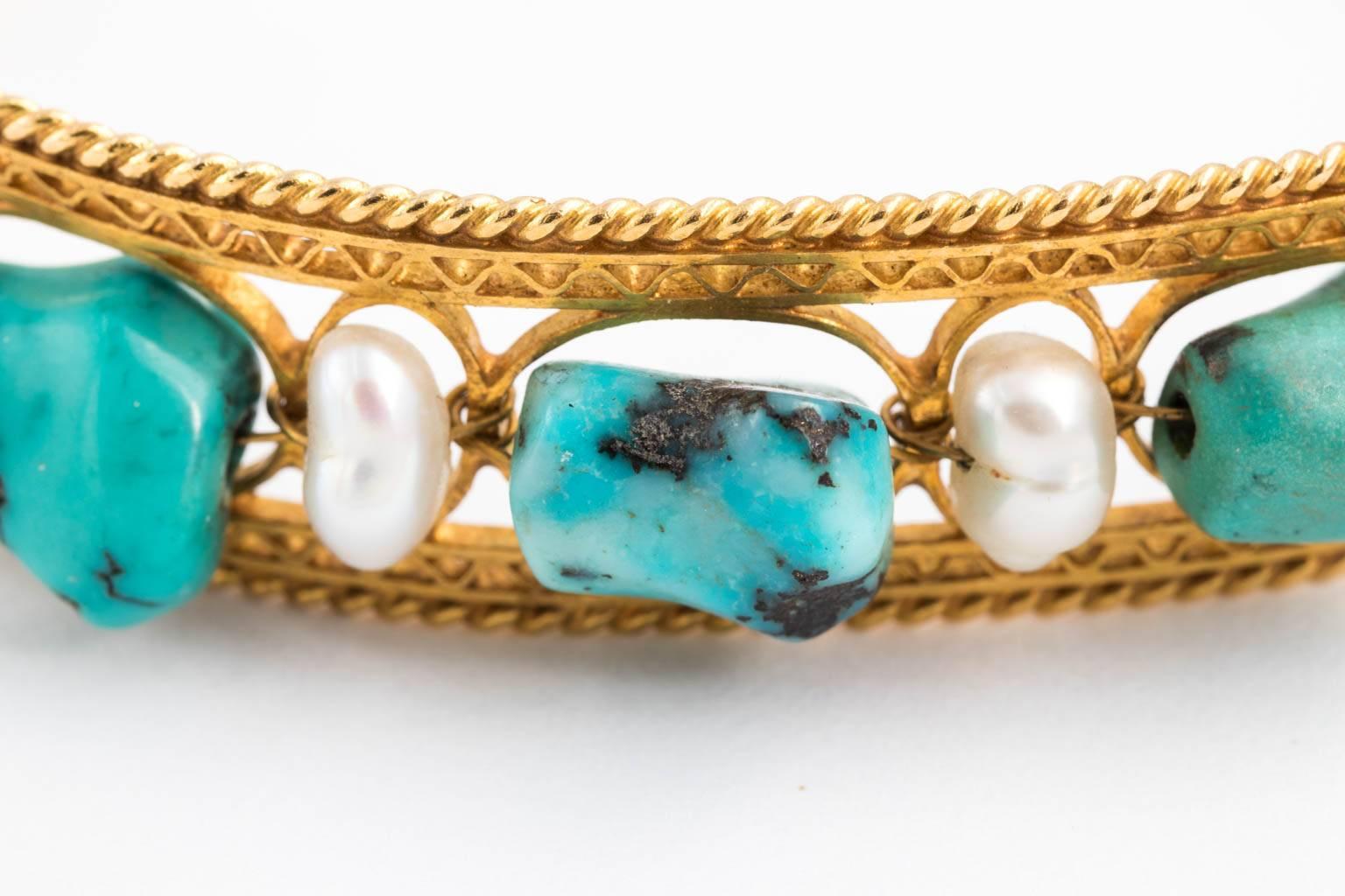 Persian Gold, Turquoise and Pearl Bracelet 1