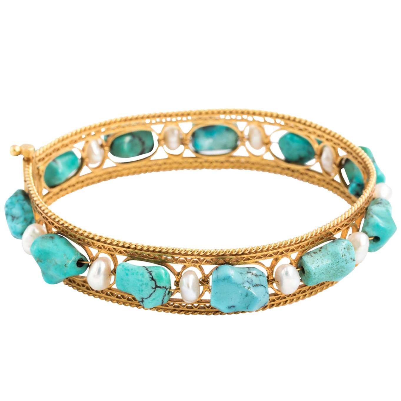 Persian Gold, Turquoise and Pearl Bracelet