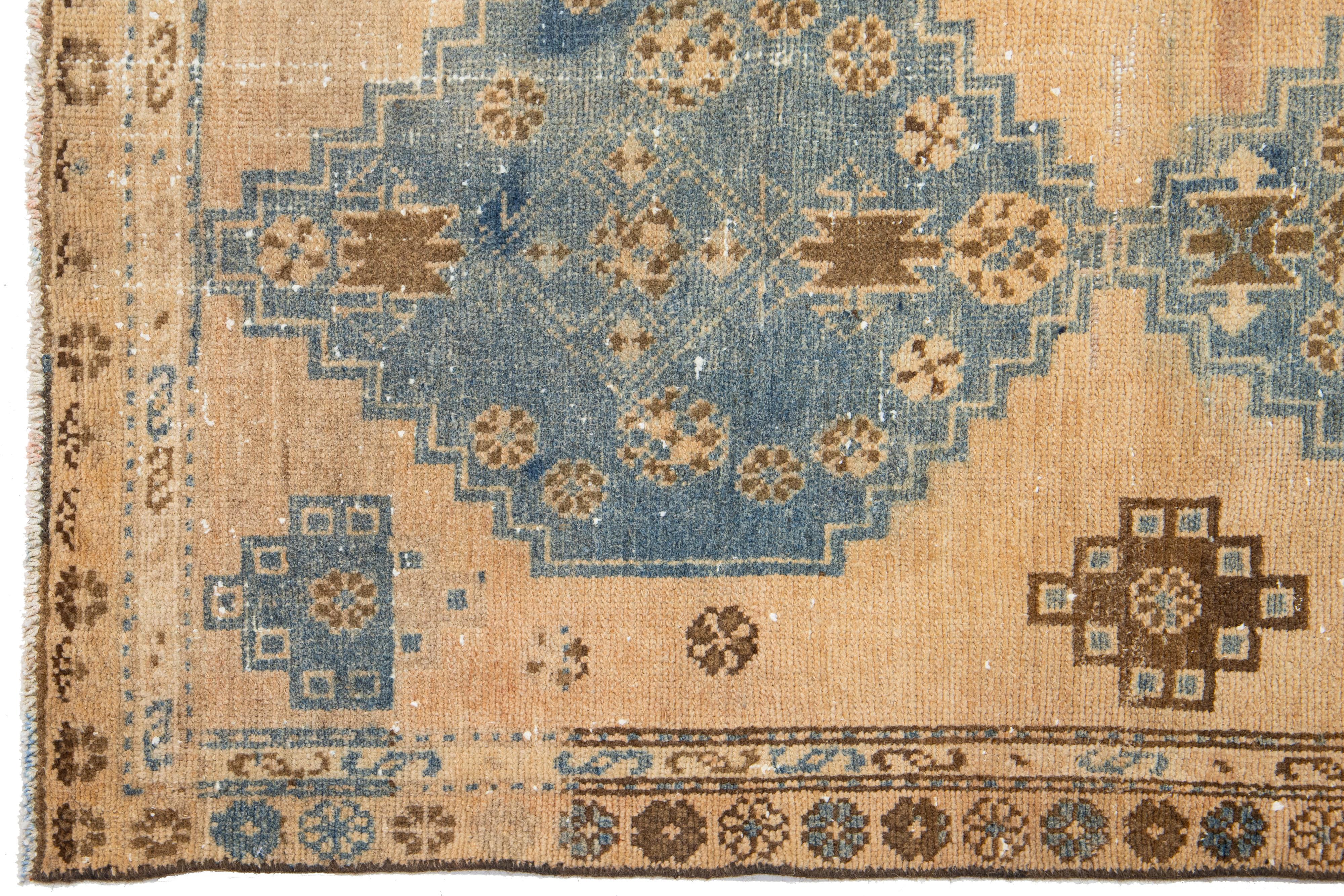 Persian Hamadan Antique Tribal Wool Runner In Tan Color In Good Condition For Sale In Norwalk, CT