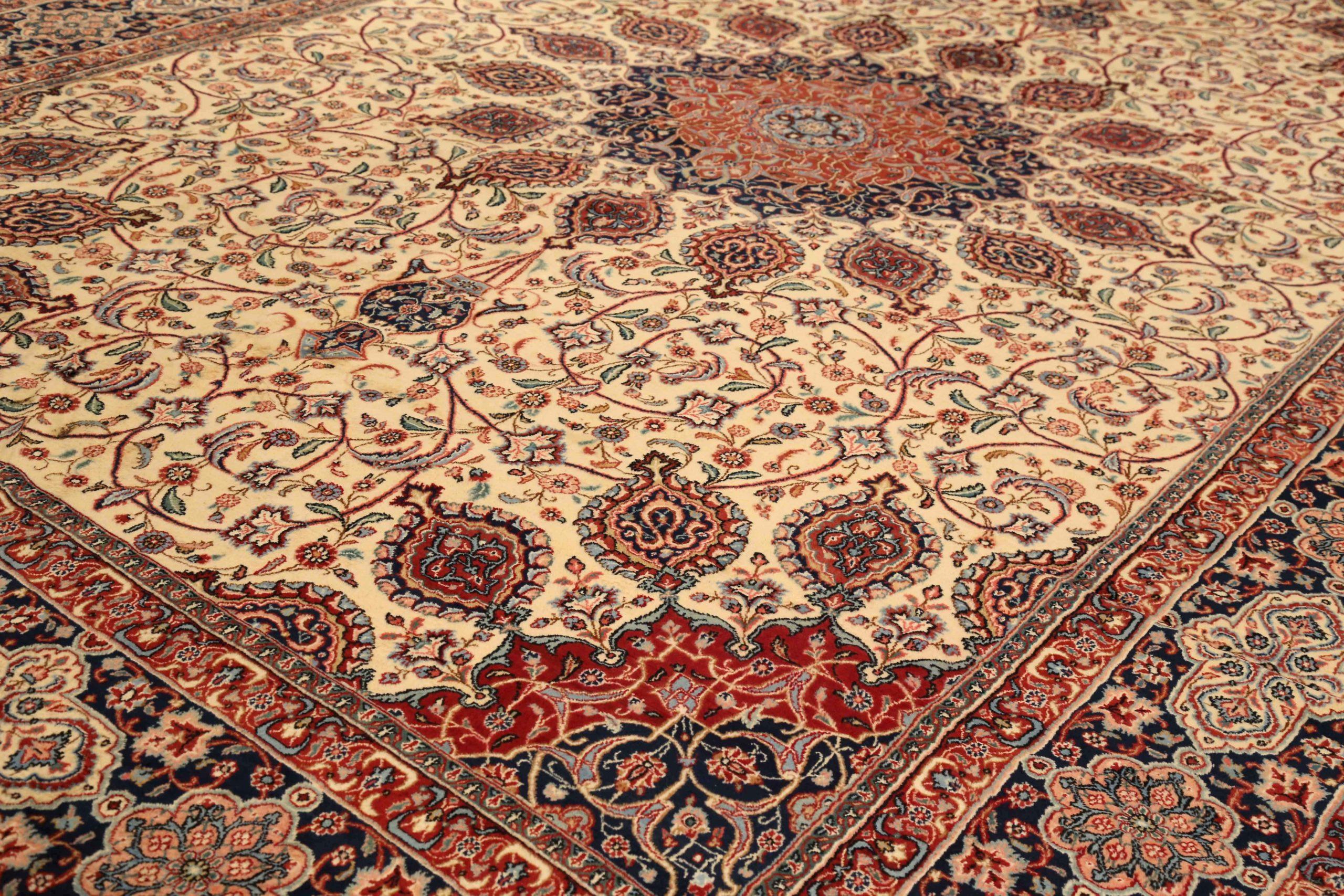Persische Hamadan Bereich Teppiche CIRCA 1940 - Wolle Marineblau Rot Gelb Design - 75225 (Asiatisch) im Angebot