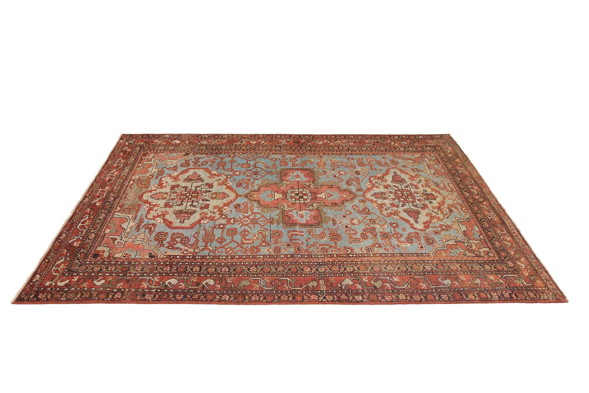 Persische Hamadan-Teppiche - Wolle Blau Elfenbein Rot Design - 97971 (Irakisch) im Angebot