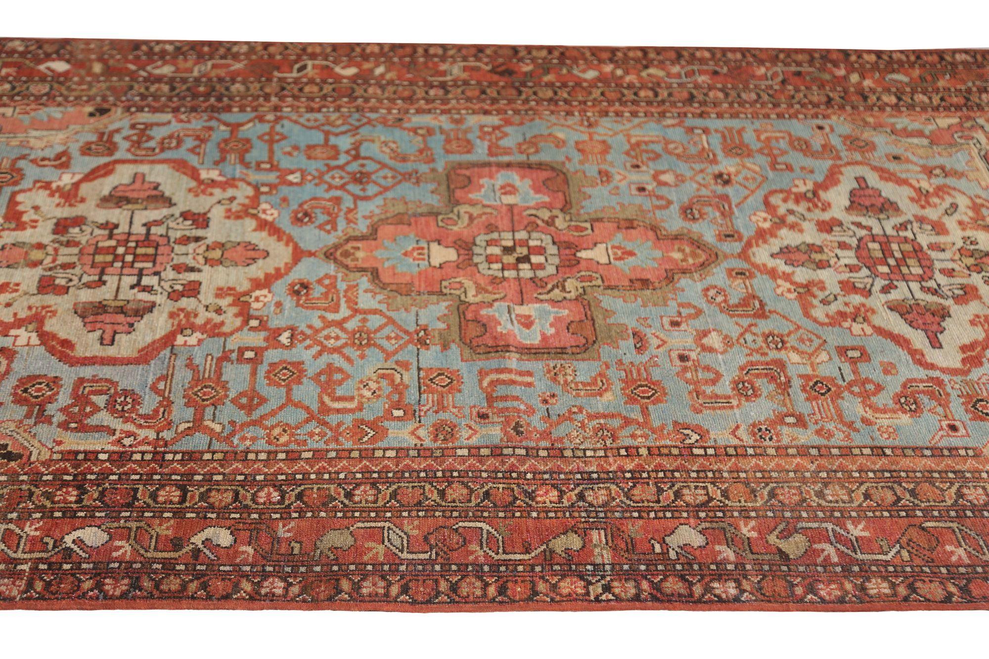 Persische Hamadan-Teppiche - Wolle Blau Elfenbein Rot Design - 97971 im Zustand „Hervorragend“ im Angebot in Dallas, TX