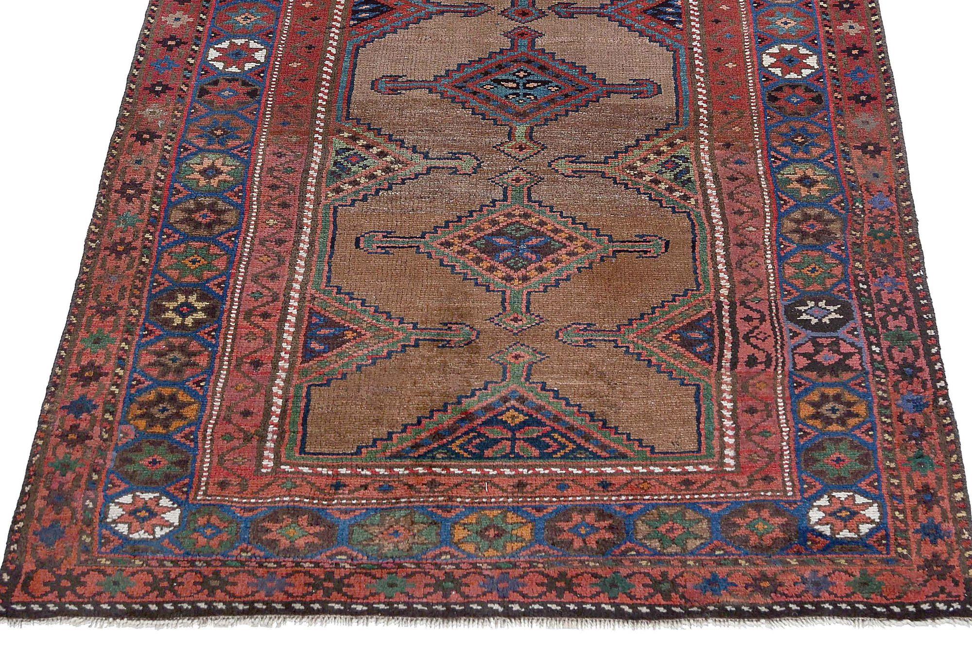 Persische Hamadan-Teppiche - Wolle Blau Rot Taupe Design - 97897 (20. Jahrhundert) im Angebot