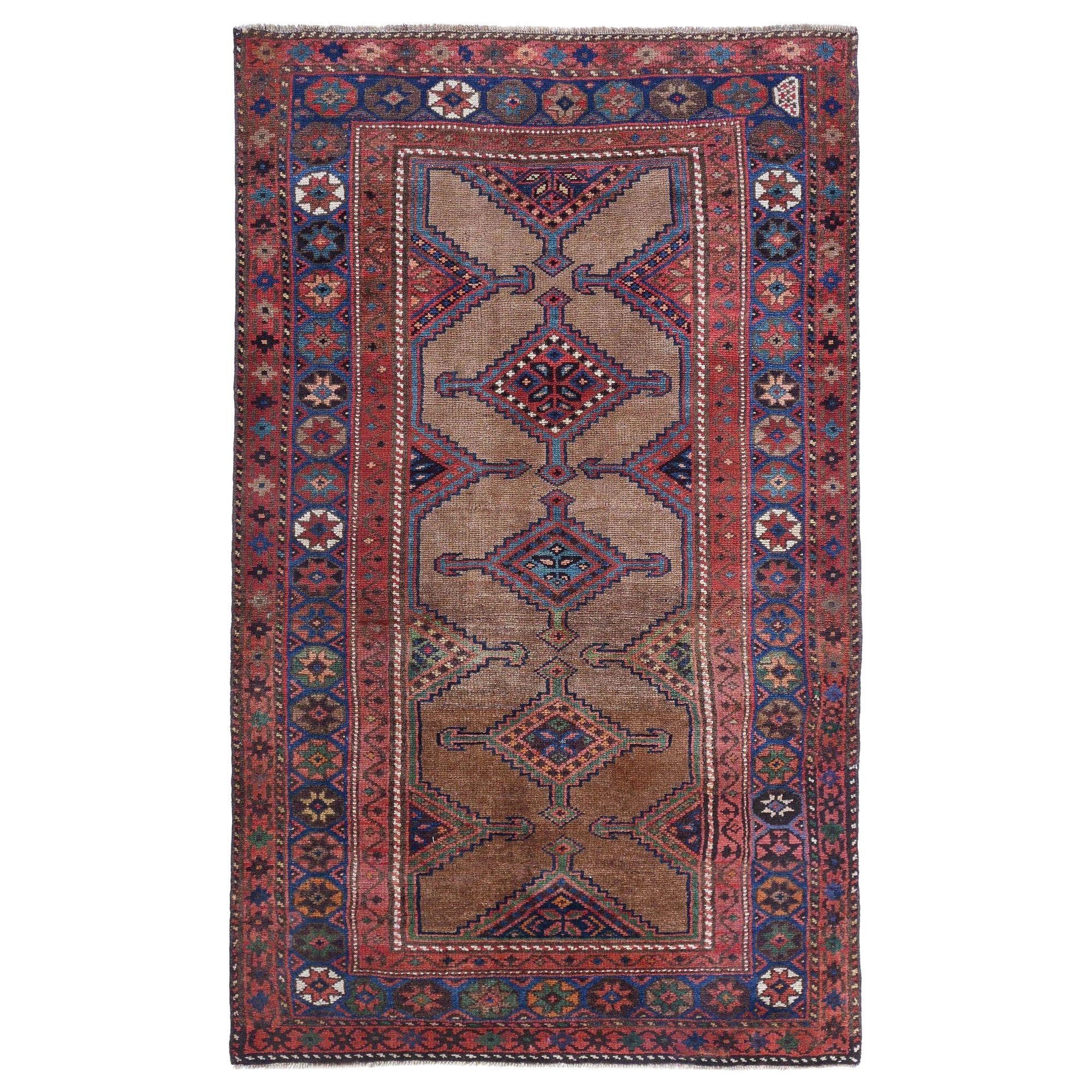 Persian Hamadan Area Rugs - Wool Blue Red Taupe Design - 97897