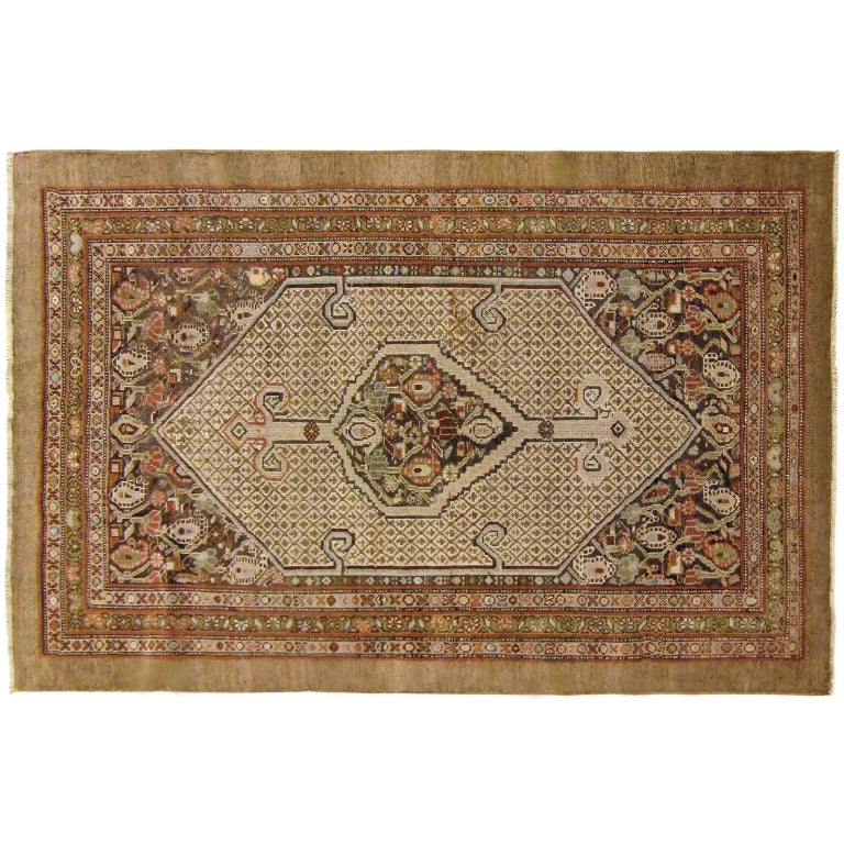 Persian Hamadan Camel Hair Oriental Rug, in Small Size, with Soft Earth