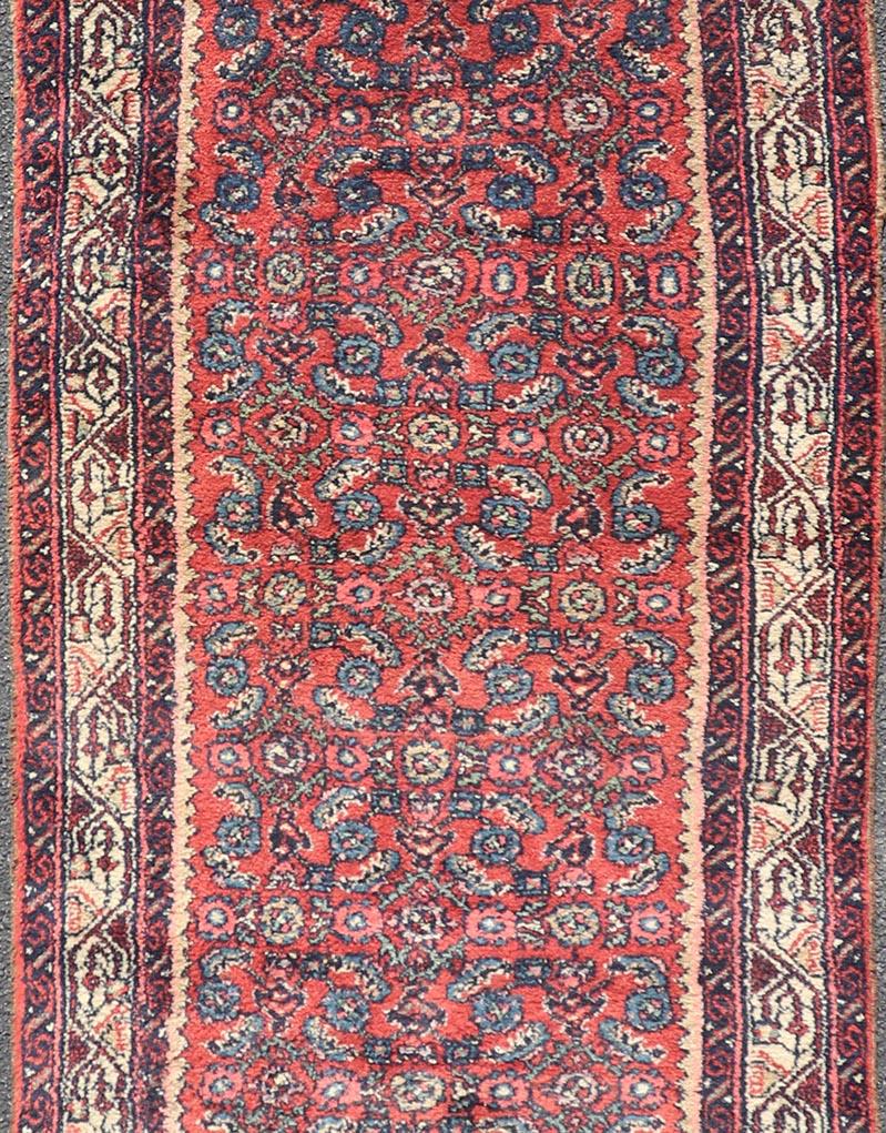 Hand-Knotted Persian Hamadan Fragment Short Runner For Sale