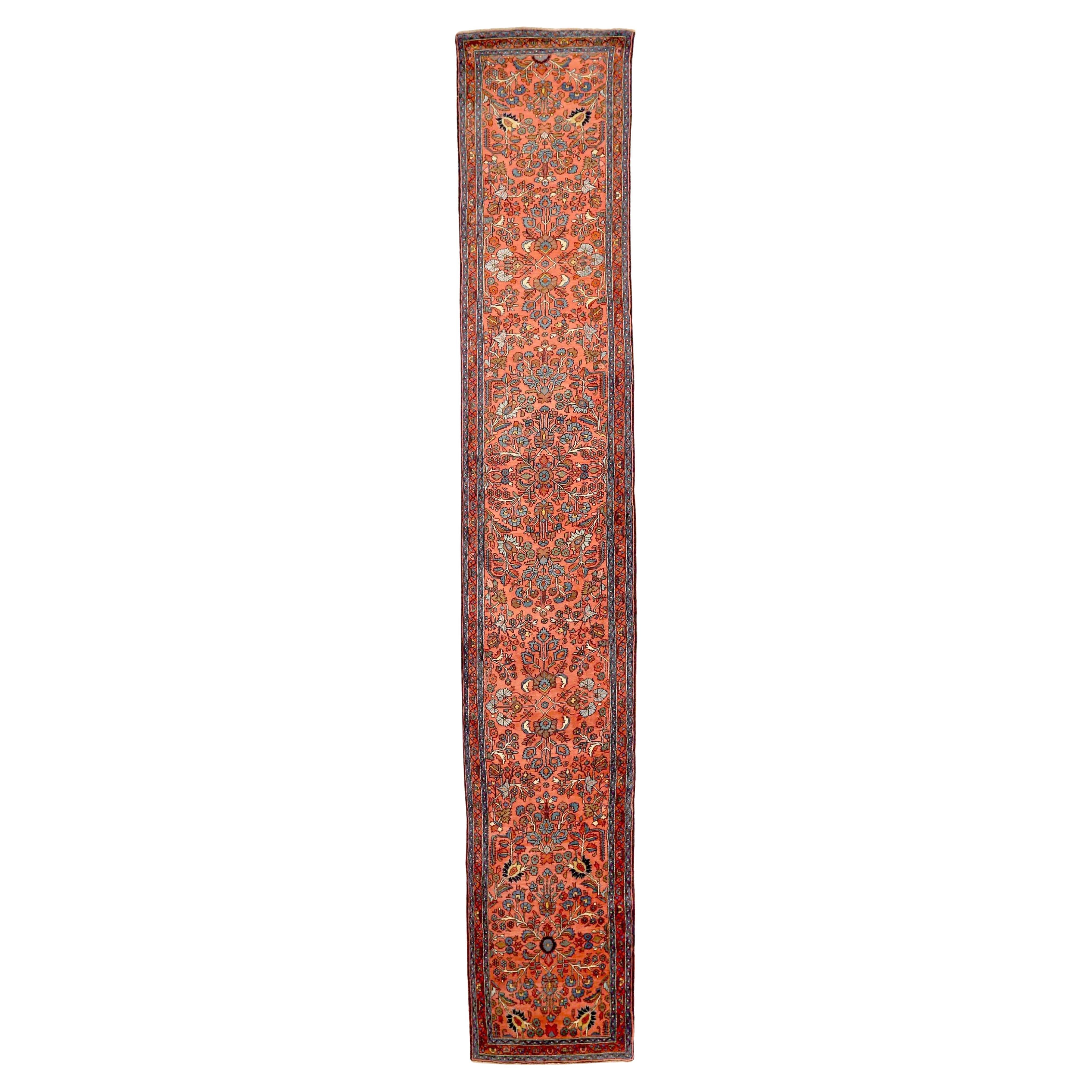 Persischer Hamadan-Läufer aus Wolle in Blau, Rosa und Rot 72425 im Angebot