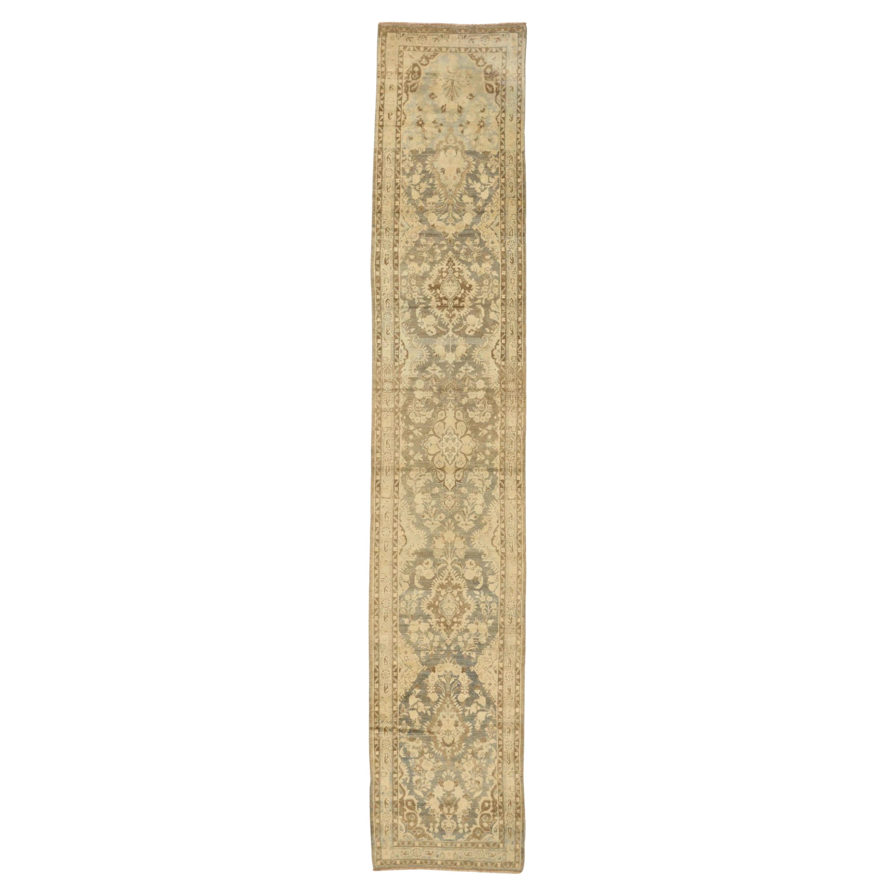 Persischer Hamadan Läufer Teppich - Wolle Braun Grau Elfenbein Design - 75618 im Angebot