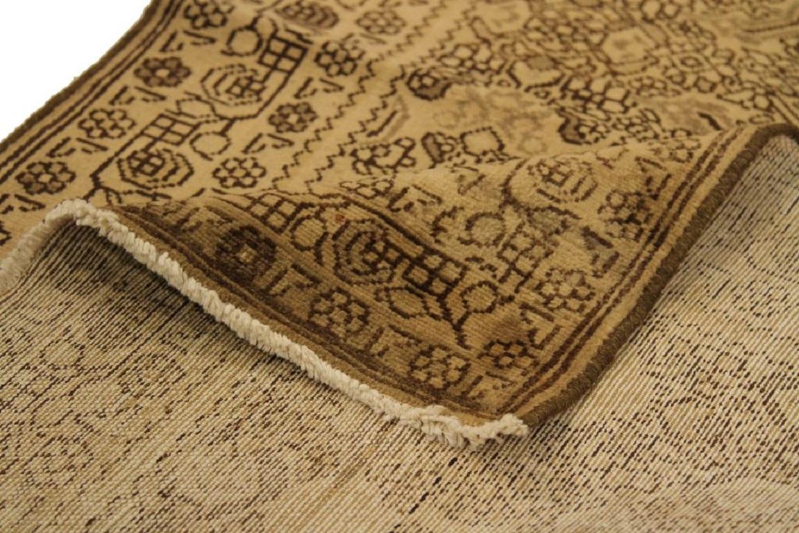 Persische Hamadan Läufer Teppich - Wolle Brown Elfenbein 73298 (Asiatisch) im Angebot