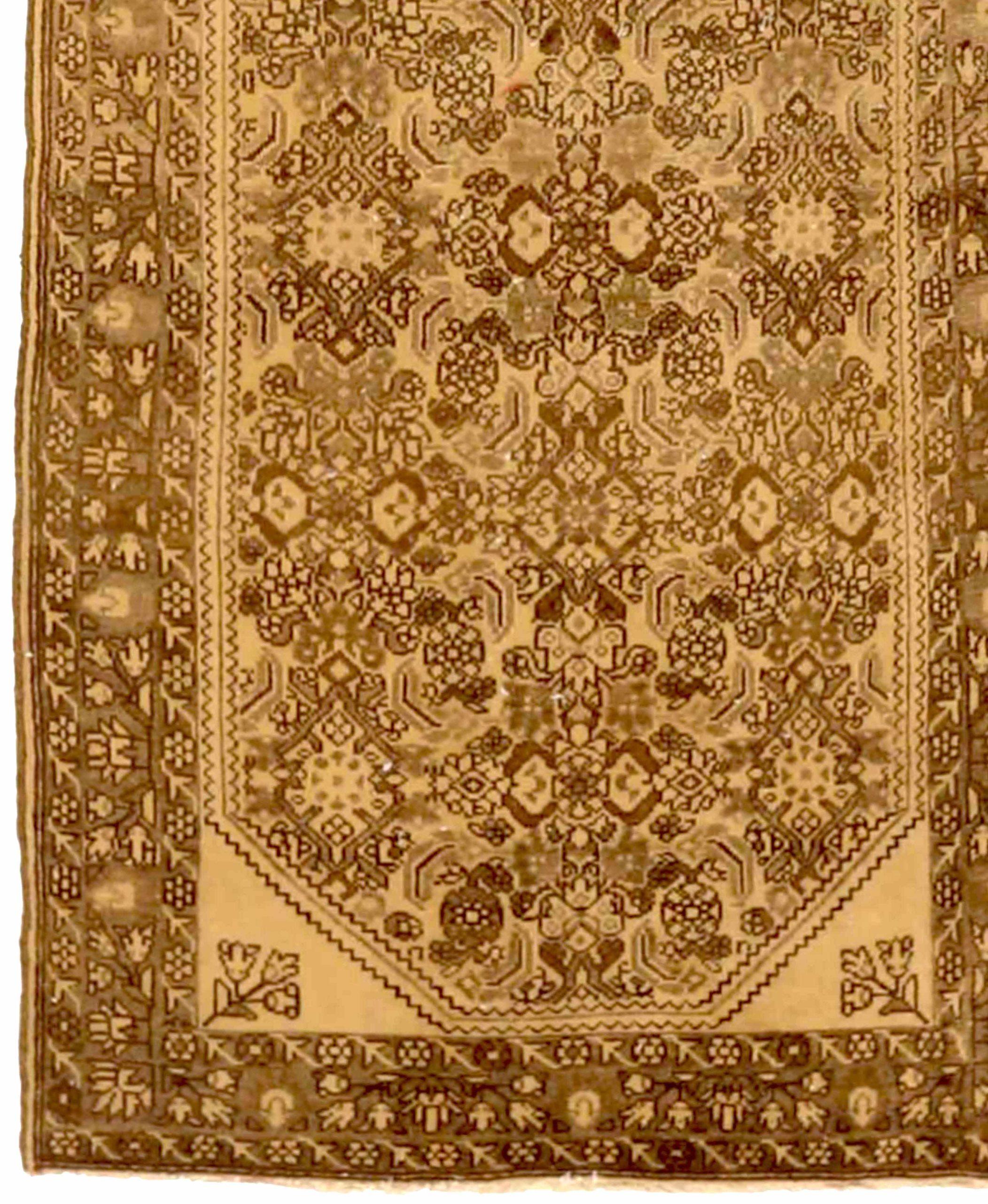Persischer Hamadan Läufer Teppich - Wolle Braun Elfenbein 73299 (Asiatisch) im Angebot