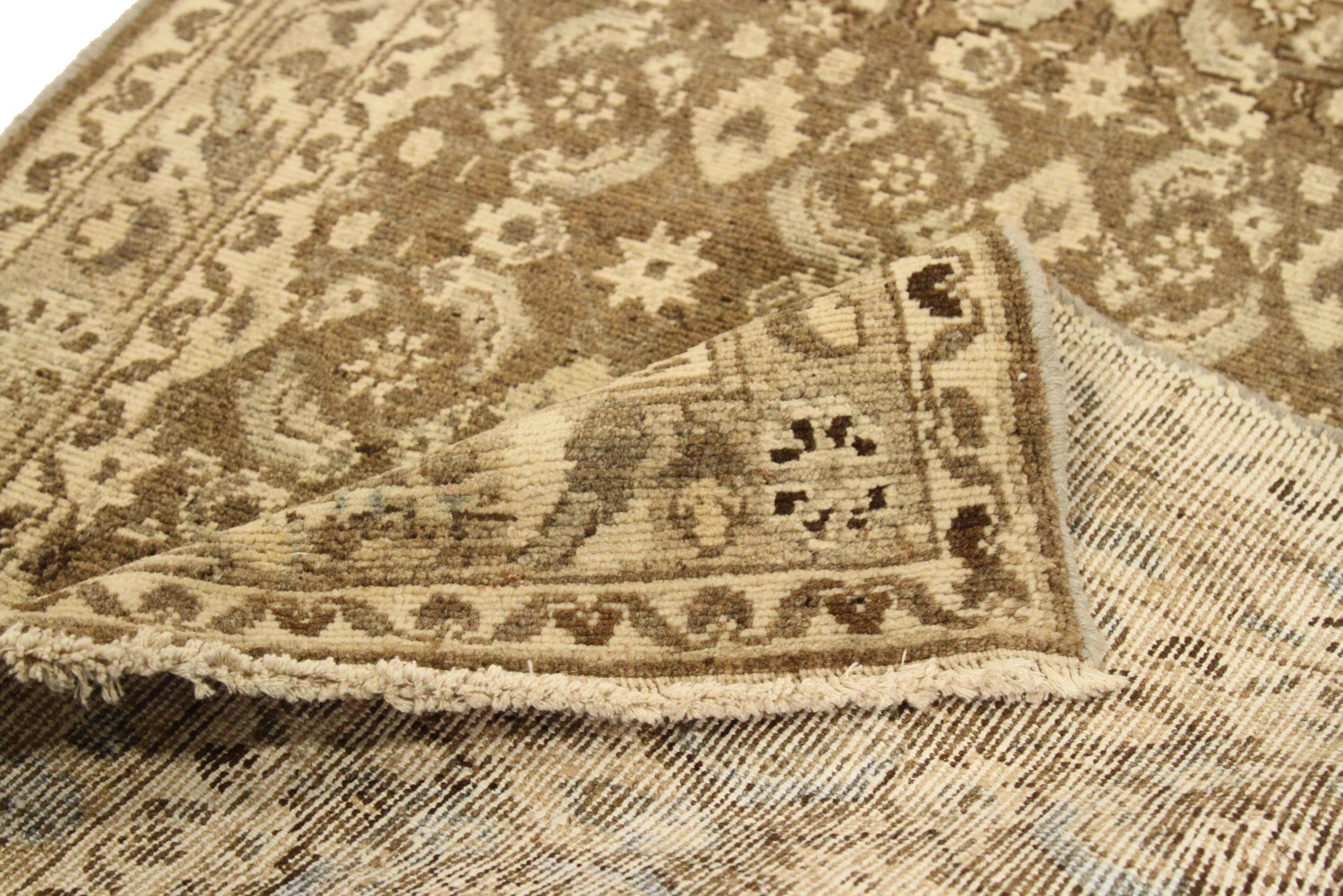 Persischer Hamadan Läufer Teppich - Wolle Braun Elfenbein 74036 (Asiatisch) im Angebot