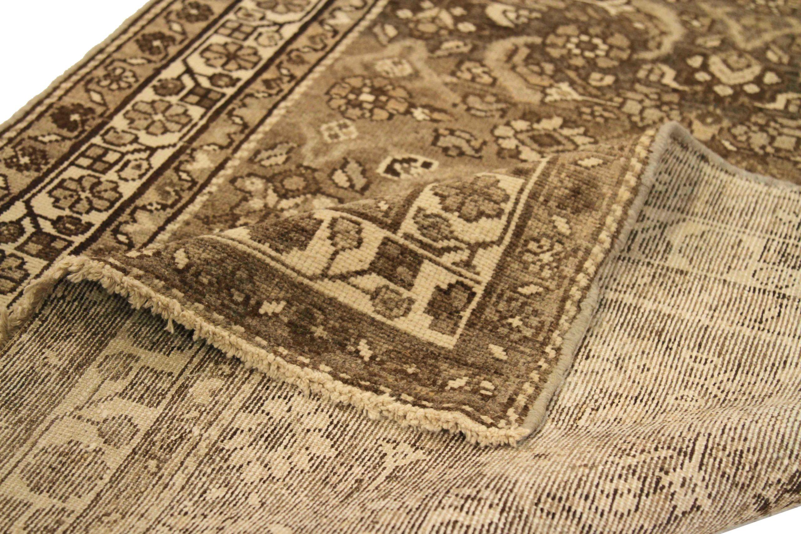 Persische Hamadan Läufer Teppich - Wolle Brown Elfenbein Taupe 73592 (Asiatisch) im Angebot