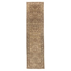 Persian Hamadan Runner Rug - Wool Brown Ivory Taupe 73592