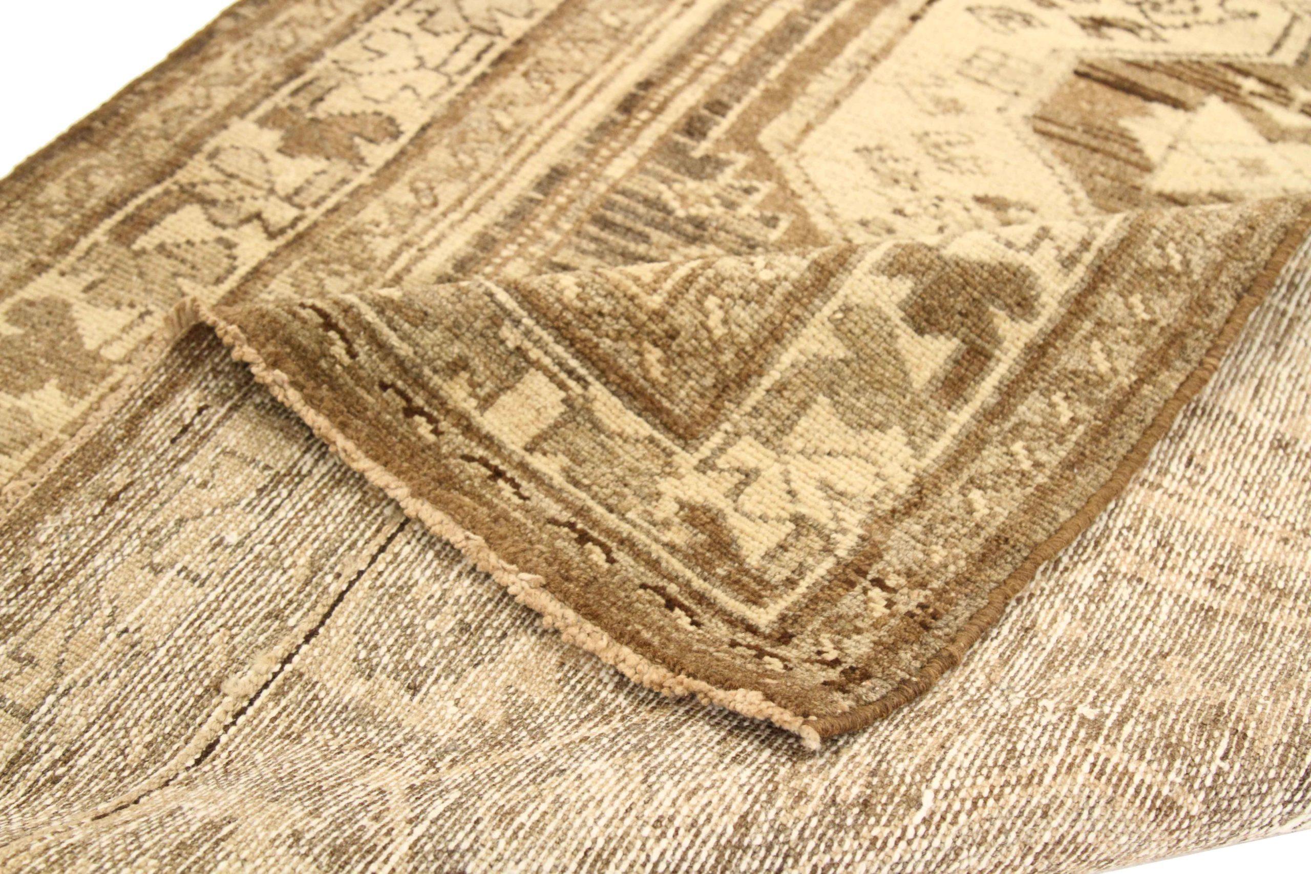 Persischer Hamadan Läufer Teppich - Wolle Braun Elfenbein Taupe Design - 75532 (Asiatisch) im Angebot