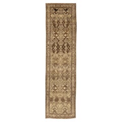 Persischer Hamadan Läufer Teppich - Wolle Braun Elfenbein Taupe Design - 75550