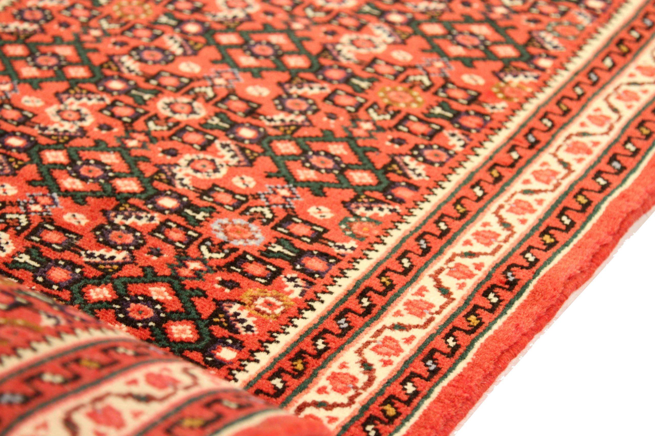 Persischer Hamadan-Läufer Circa 1910 - Wolle Elfenbein Marineblau Blau Rot Design - 75495 (Asiatisch) im Angebot