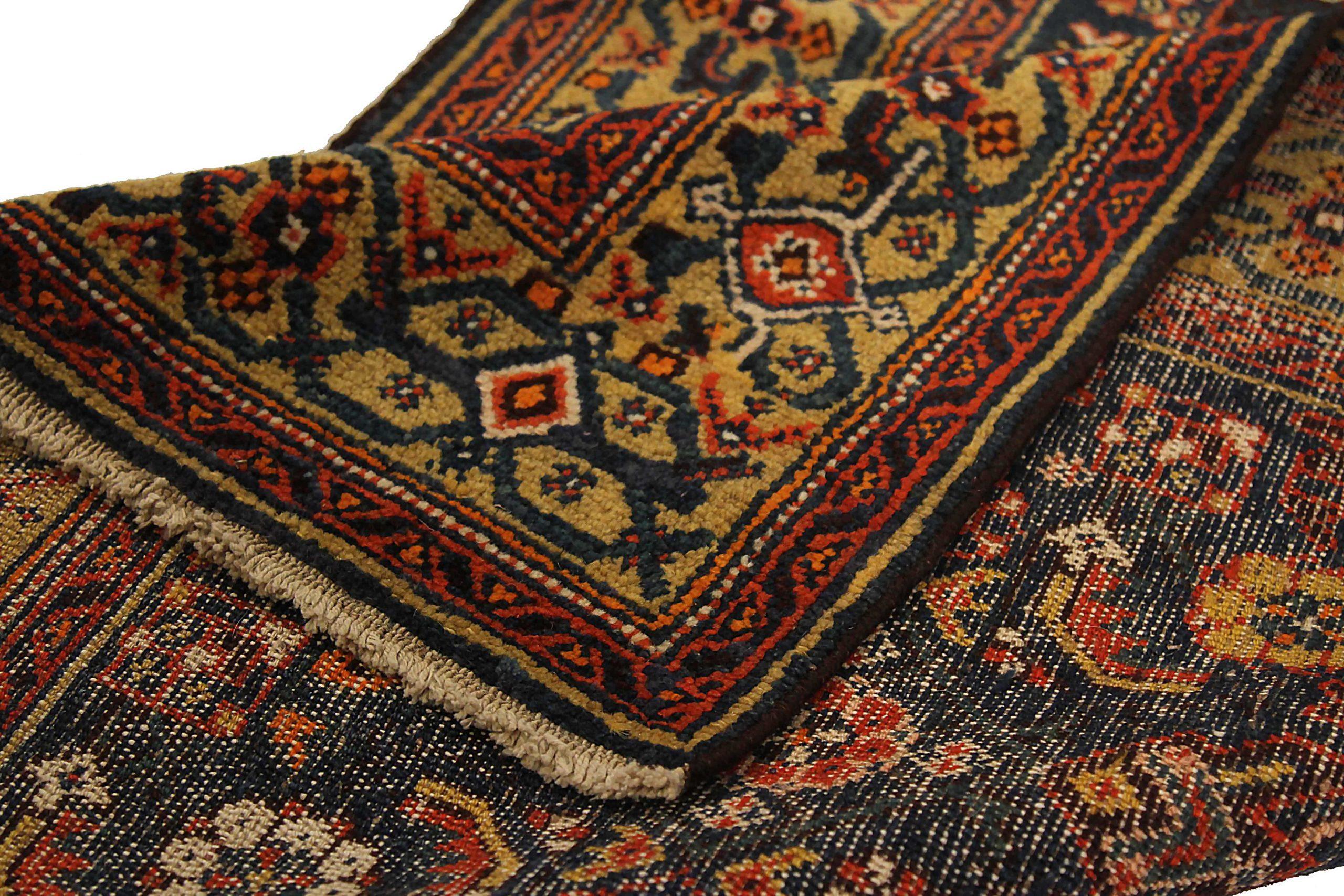 Tappeto persiano Hamadan Circa 1910 - Lana Blu Navy Rosso Giallo 72921 In condizioni ottime in vendita a Dallas, TX
