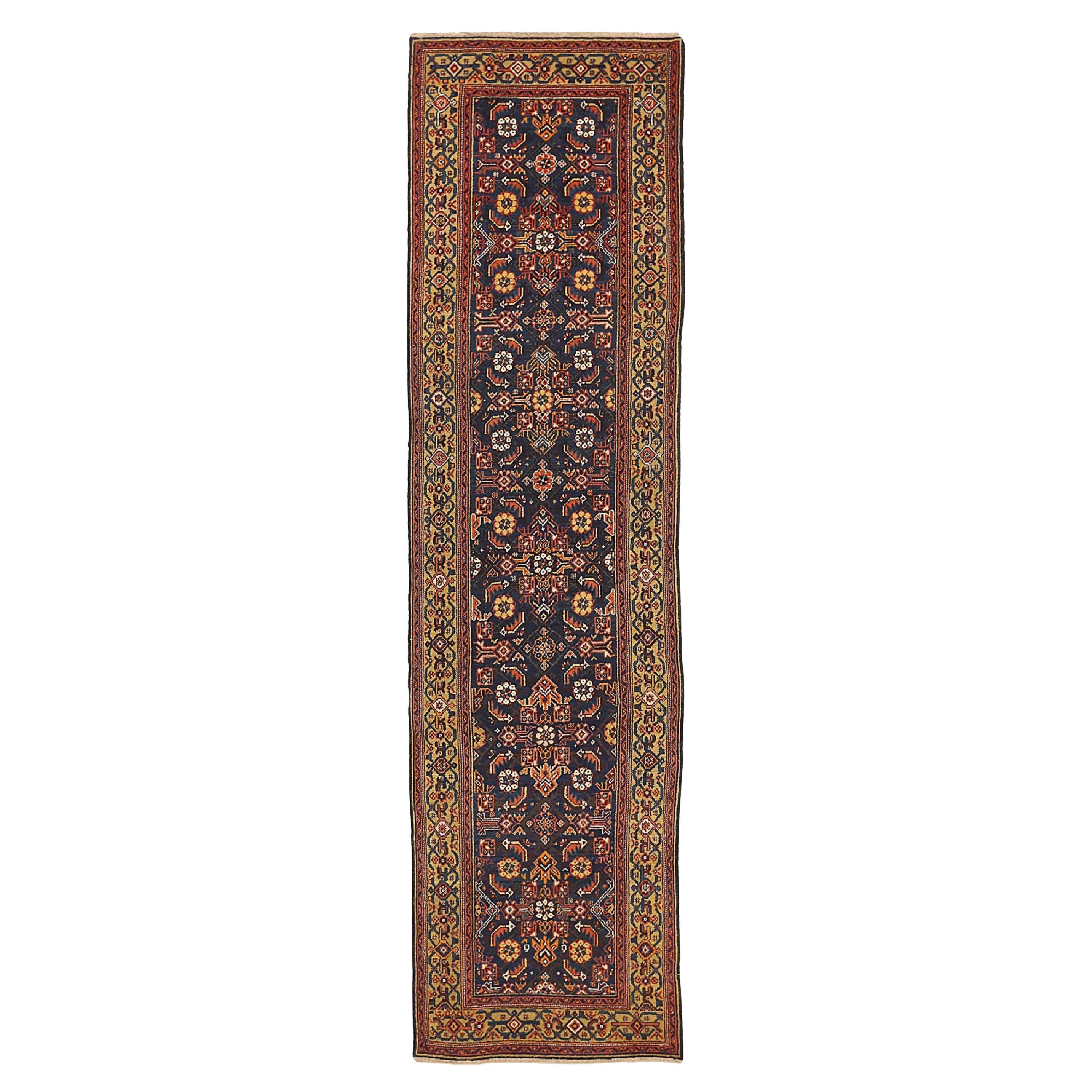 Alfombra Persa Hamadan Circa 1910 - Lana Azul Marino Rojo Amarillo 72921