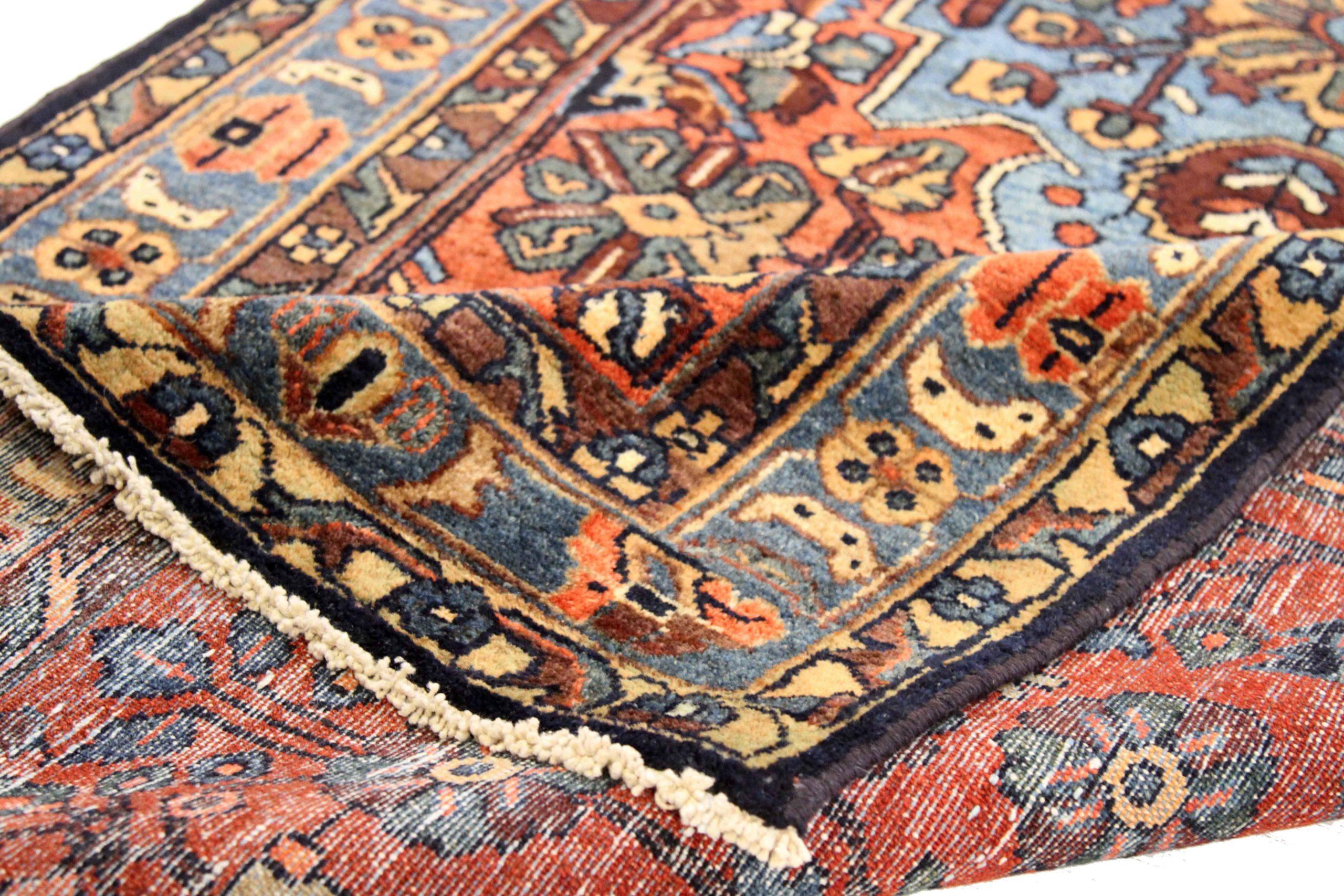 Persischer Hamadan Läufer Teppich - Wolle Blau Rot Gelb Design - 76056 (Irakisch) im Angebot