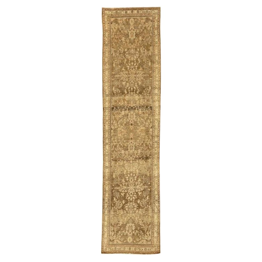 Persian Hamadan Runner Rug - Wool Brown Ivory 74016