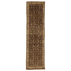 Persian Hamadan Runner Rug - Wool Brown Ivory 74018