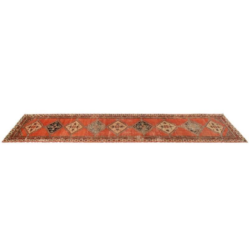 Persischer Hamadan-Läufer aus Wolle – orangefarbenes Design – 99388 im Zustand „Hervorragend“ im Angebot in Dallas, TX